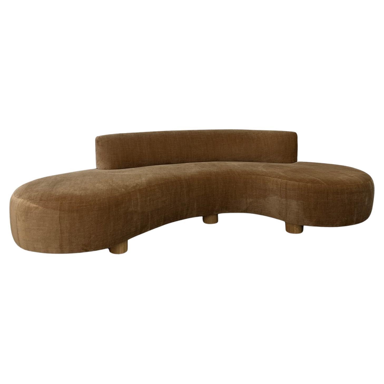 Wave Sofa in Cognac Chenille For Sale