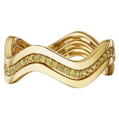 Wave Stackable Ring Set with Fancy Intense Yellow Diamond Band in 18K Gold