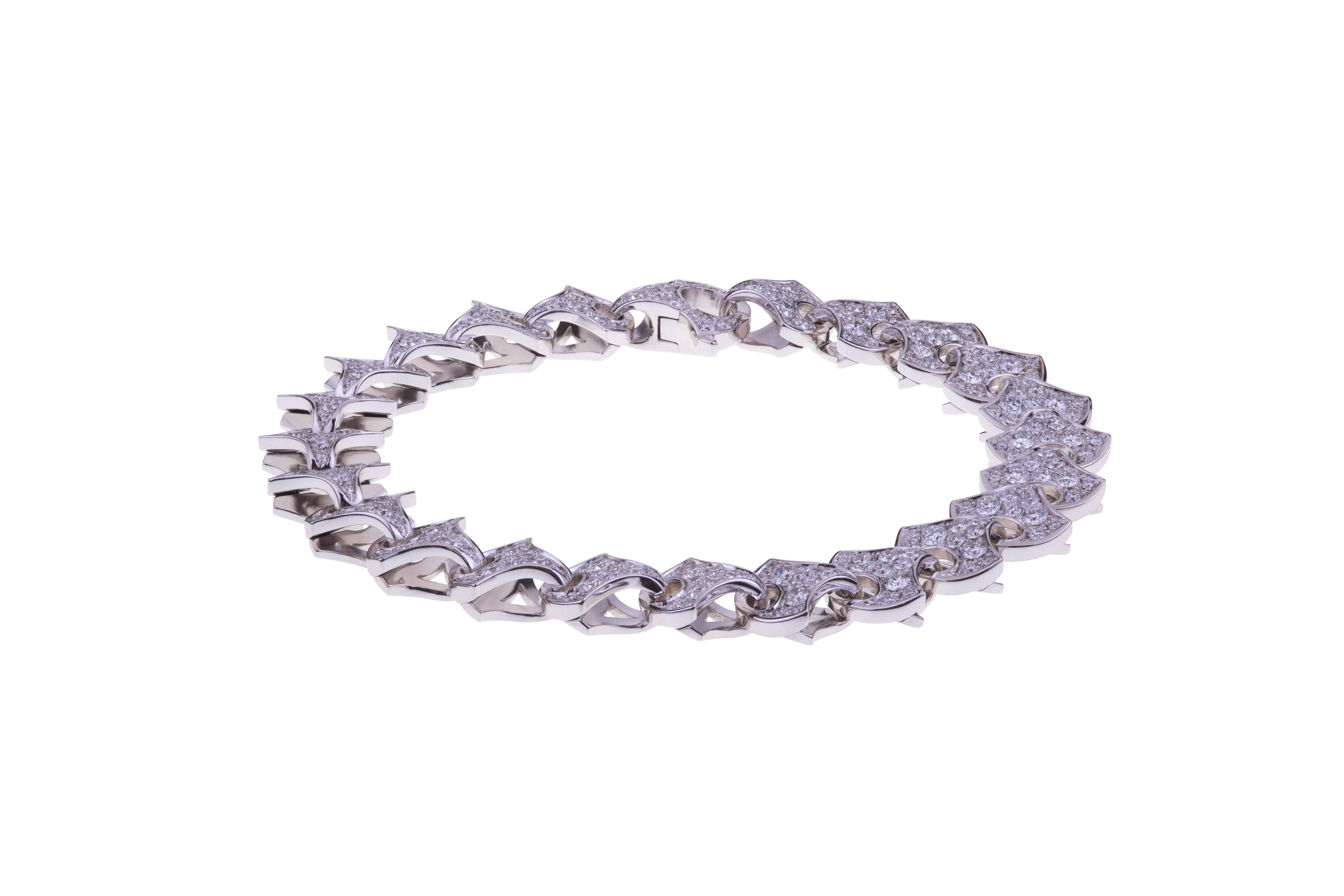 Tennisarmband Wave von Angeletti aus Roségold mit fächerförmigem Gold und Diamanten im Angebot 4