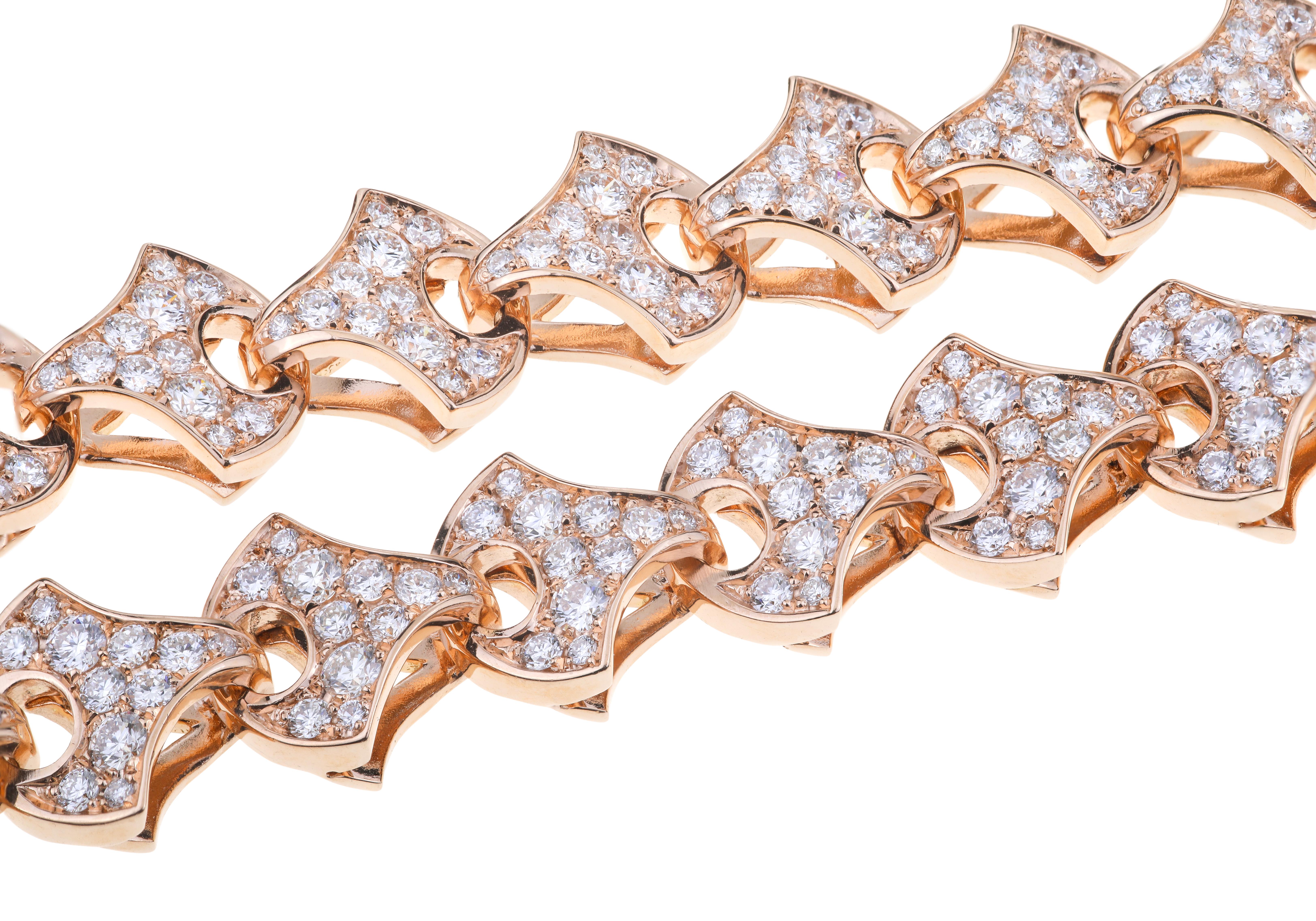 Tennisarmband Wave von Angeletti aus Roségold mit fächerförmigem Gold und Diamanten (Moderne) im Angebot