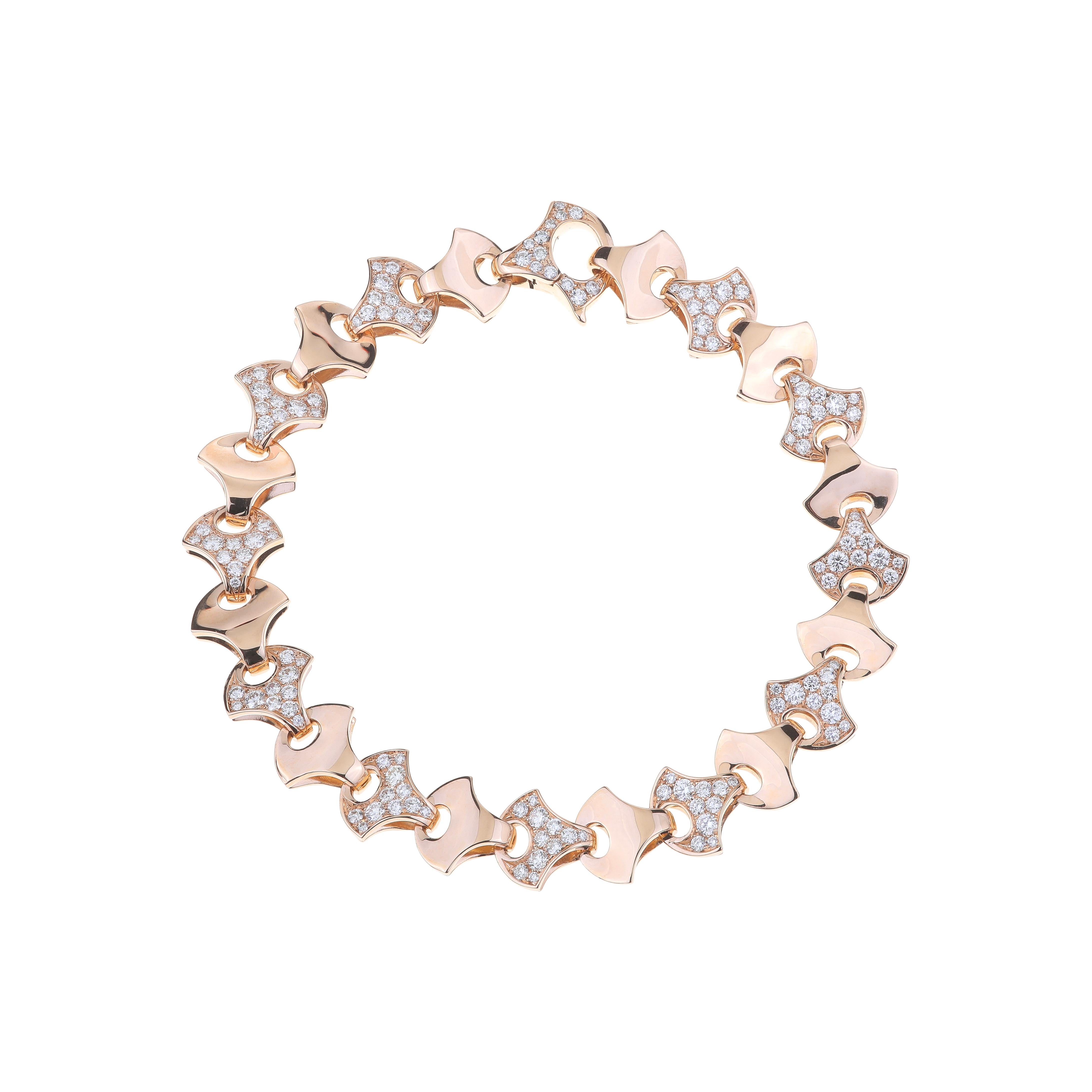 Tennisarmband Wave von Angeletti aus Roségold mit fächerförmigem Gold und Diamanten (Moderne) im Angebot