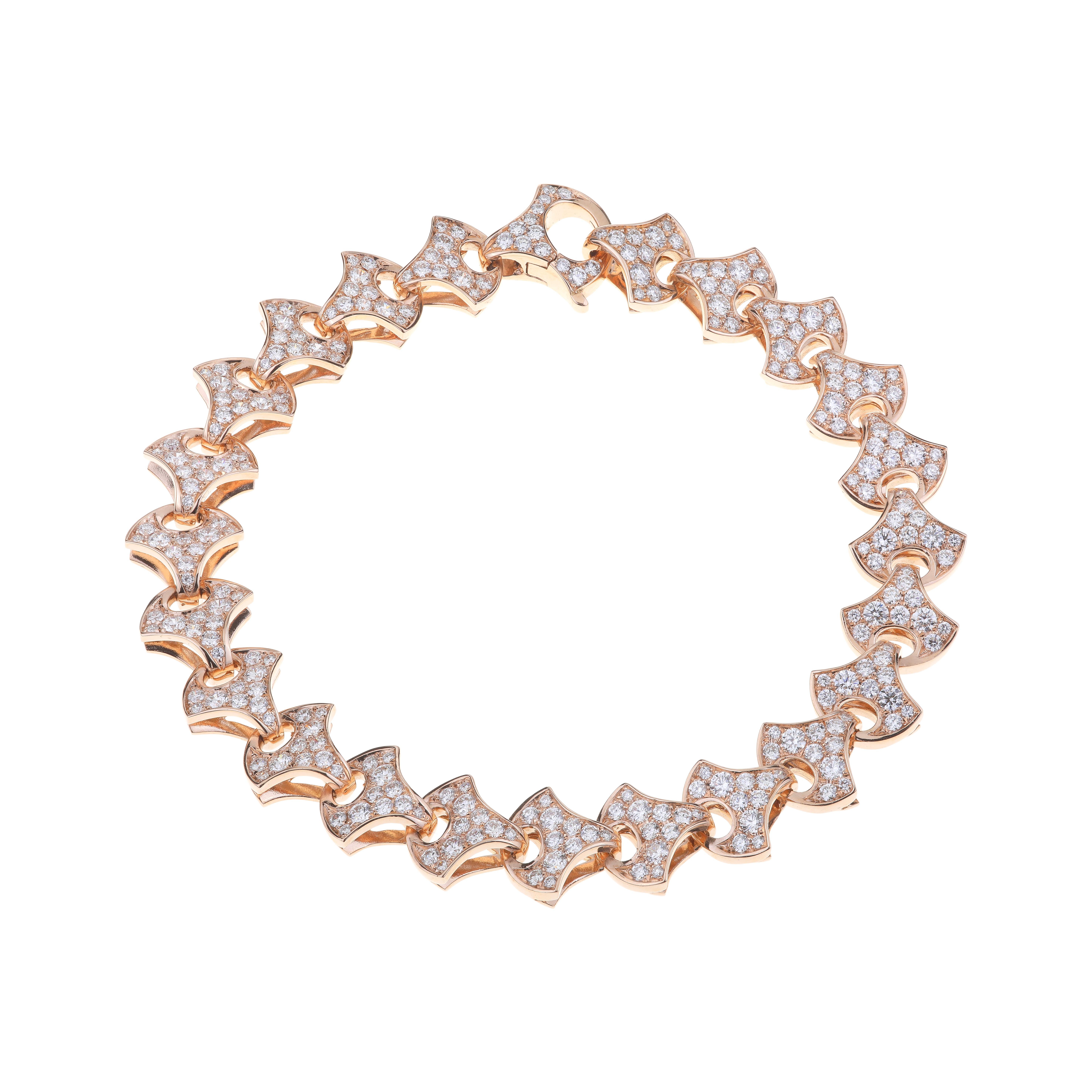 Tennisarmband Wave von Angeletti aus Roségold mit fächerförmigem Gold und Diamanten (Brillantschliff) im Angebot