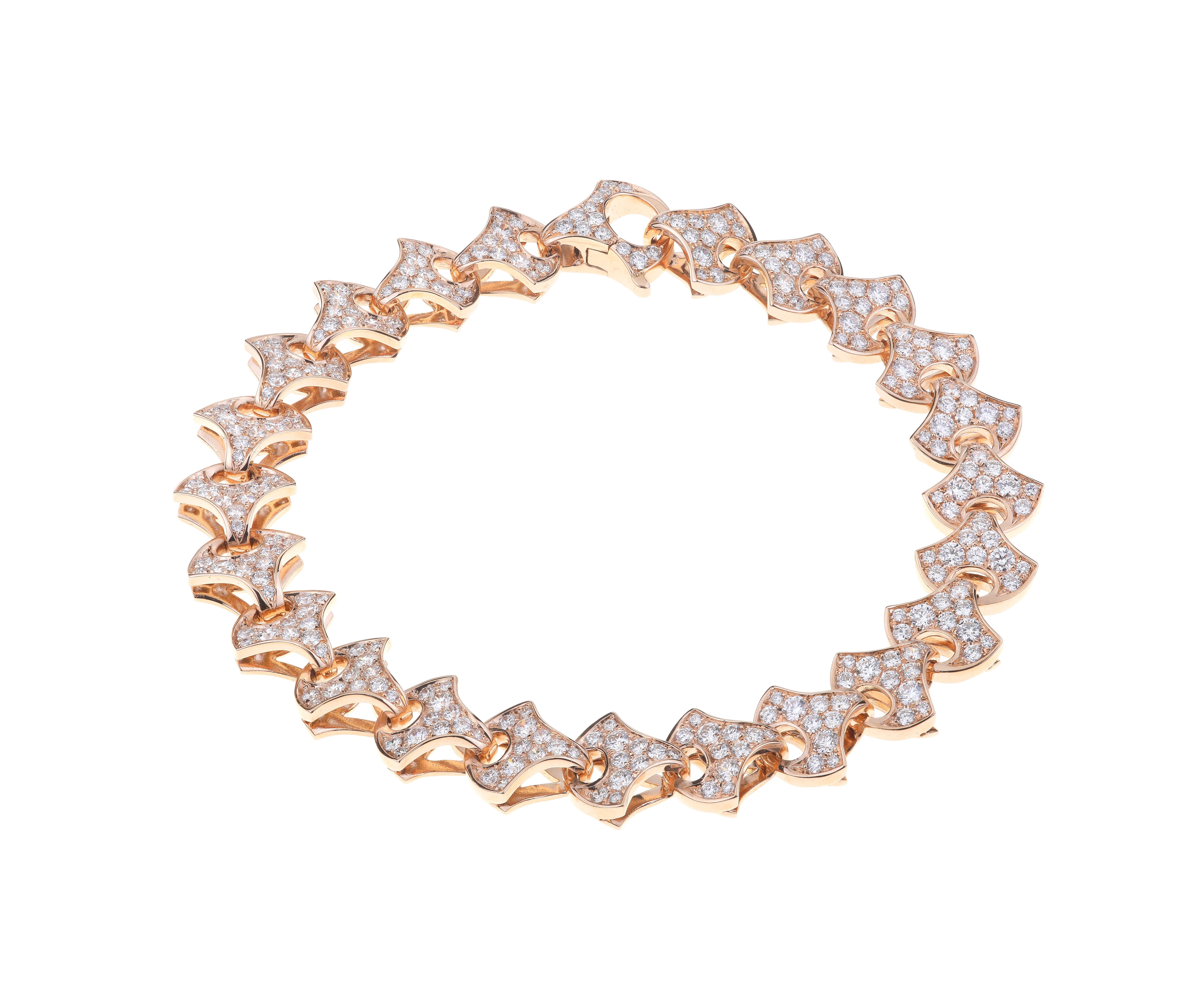 Tennisarmband Wave von Angeletti aus Roségold mit fächerförmigem Gold und Diamanten im Zustand „Neu“ im Angebot in Roma, IT