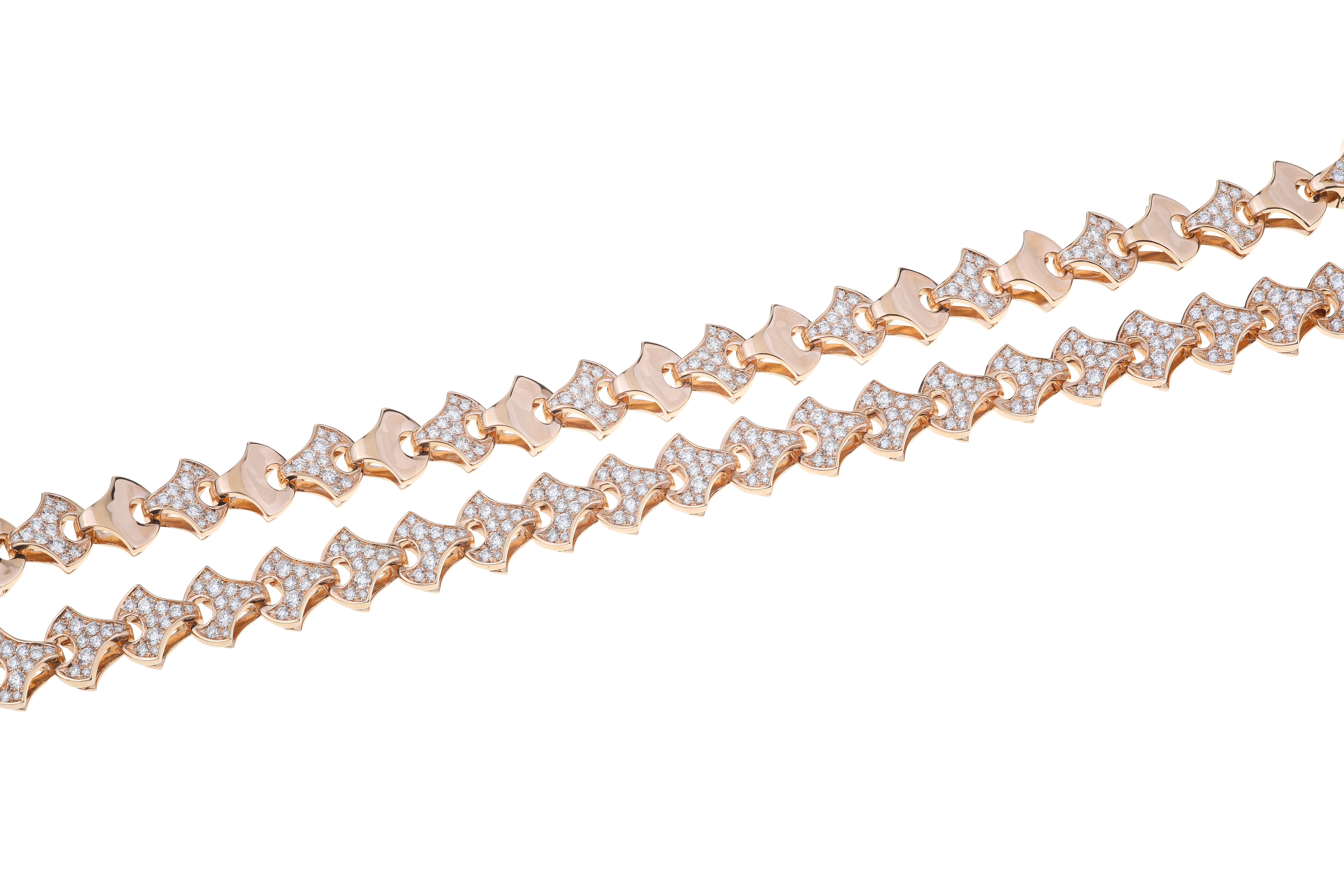 Tennisarmband Wave von Angeletti aus Roségold mit fächerförmigem Gold und Diamanten Damen im Angebot