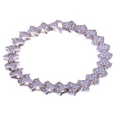 Wave Tennis Bracelet by Angeletti White Gold with Fan Shaped Gold and Diamonds