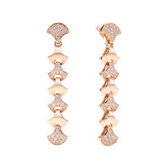 Orecchini Wave Tennis Demi di Angeletti in oro rosa con ventaglio d'oro e diamanti