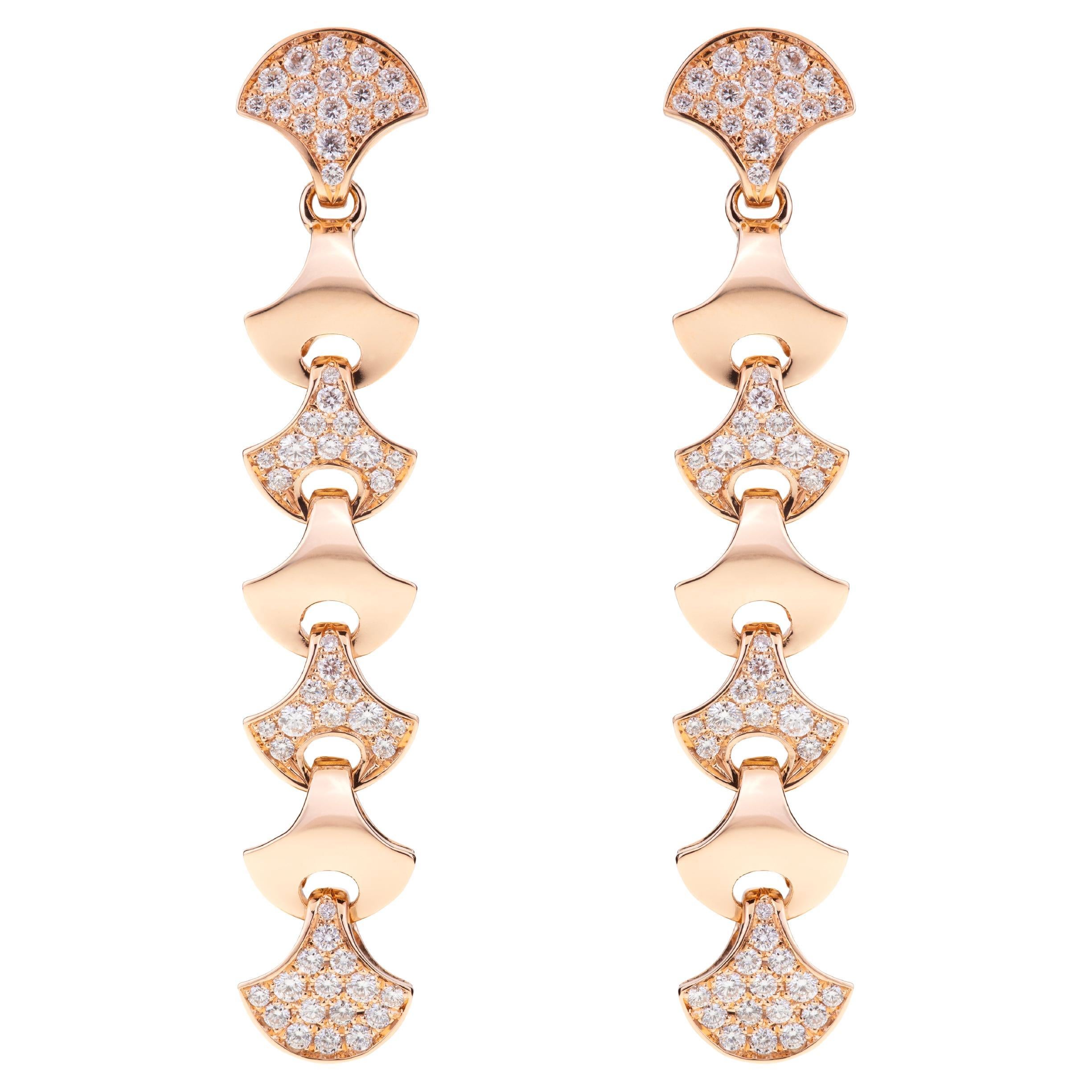 Wave Tennis Demi Earrings by Angeletti Rose Gold with Fan Shaped Gold and Diamon