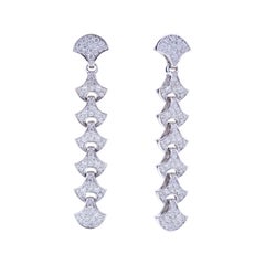 Wave Tennis Earrings by Angeletti White Gold with Fan Shaped Gold and Diamonds