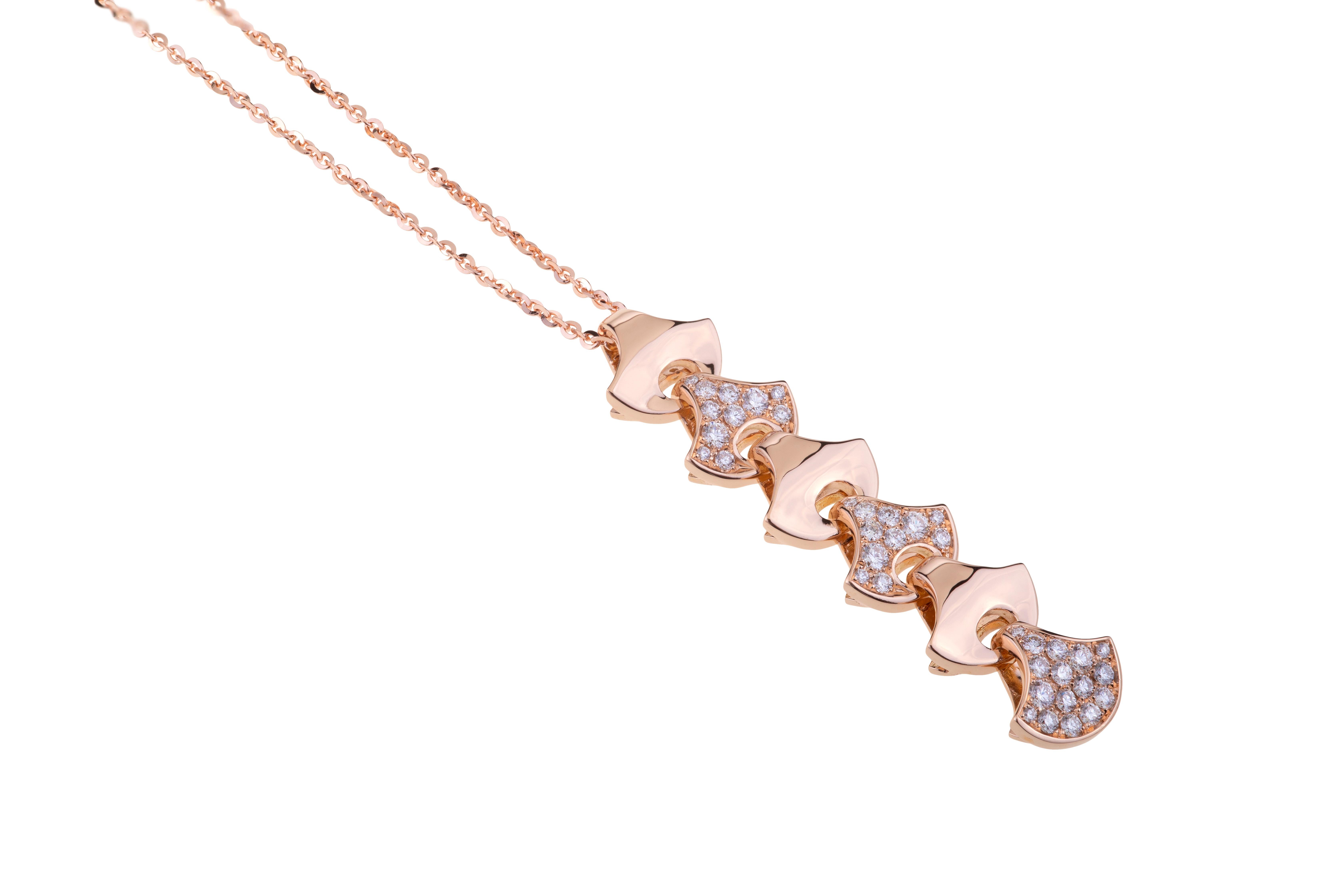 Colgante Tenis Onda de Angeletti Oro Rosa con Abanico de Oro y Diamantes Moderno en venta
