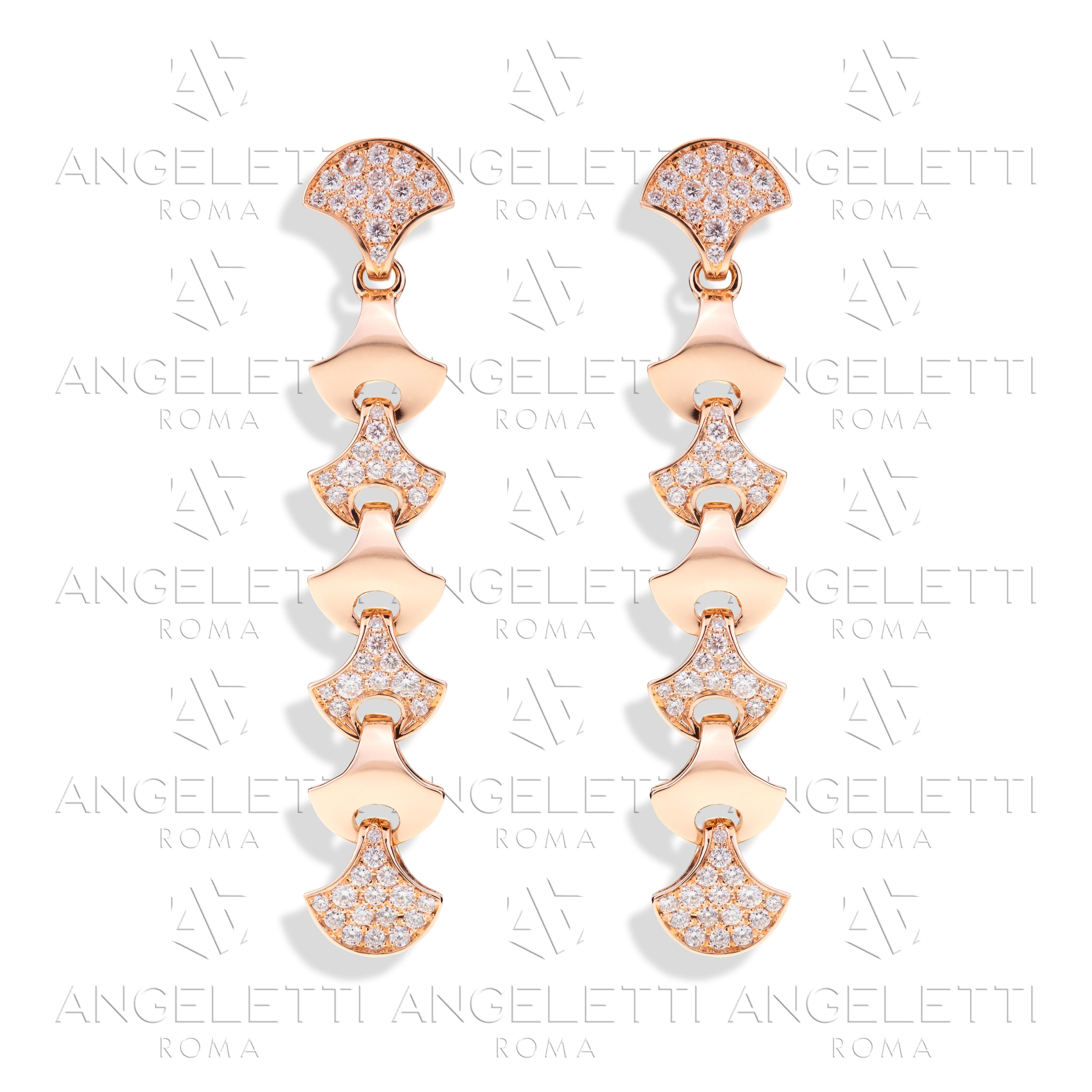 Colgante Tenis Onda de Angeletti Oro Rosa con Abanico de Oro y Diamantes Corte brillante en venta
