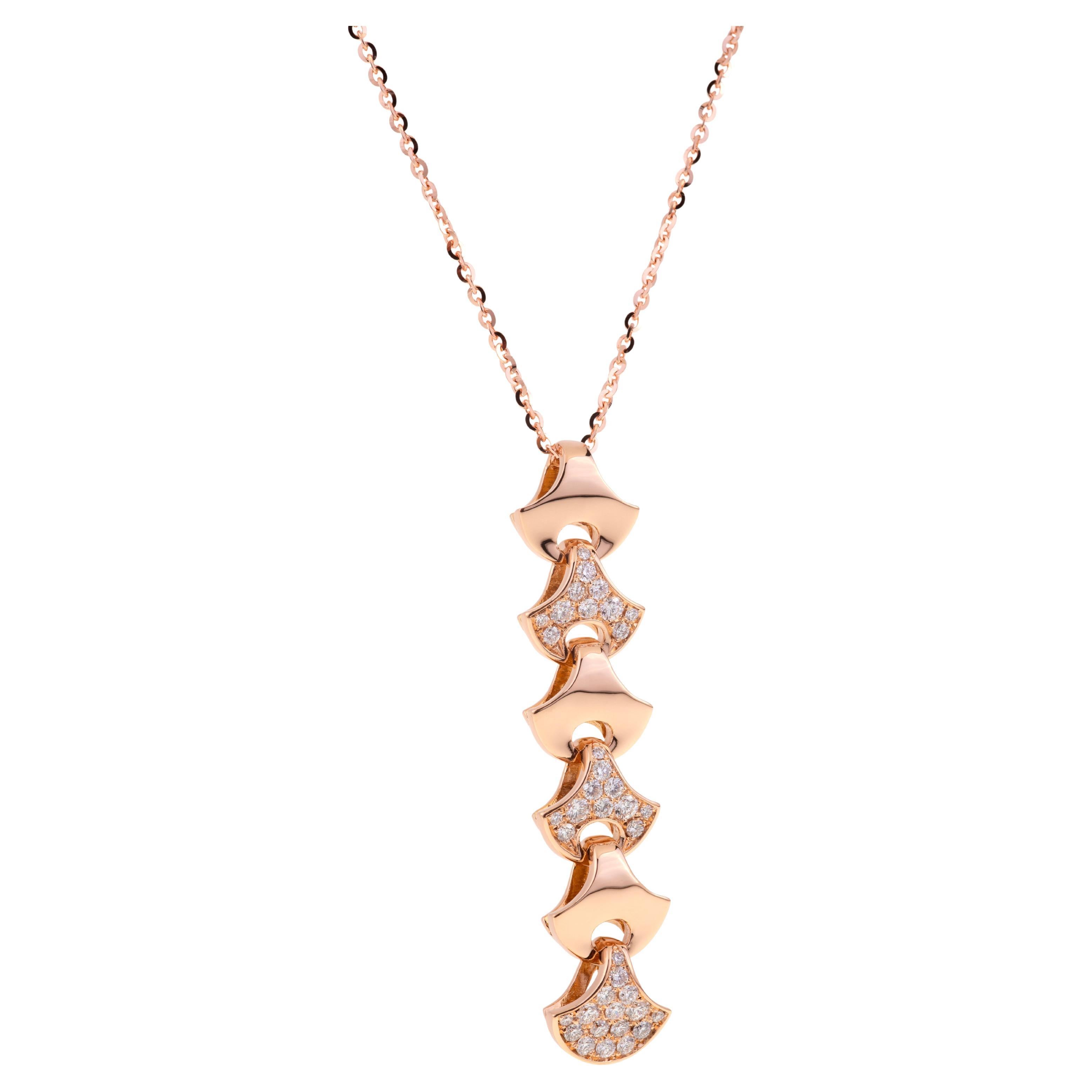 Colgante Tenis Onda de Angeletti Oro Rosa con Abanico de Oro y Diamantes en venta