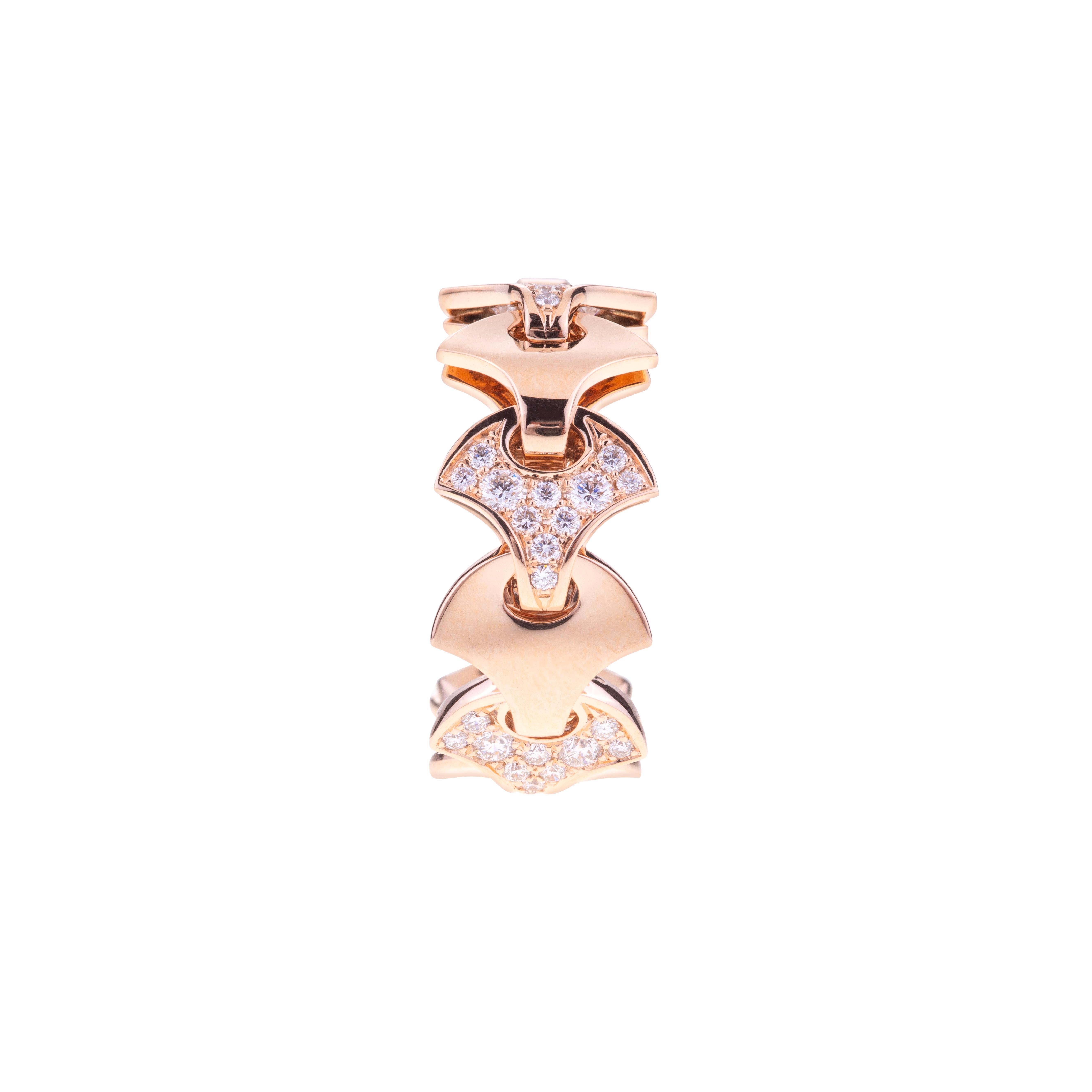 Wave Tennis Ring by Angeletti Rose Gold with Fan Shaped Gold and Diamonds.
Special occasion for this fashionable ring with a Unique Design with Demi fan in Gold and Diamonds ct. 0.70 G-VS. The Weight of 18kt Gold is around 11.55 grams. 
The