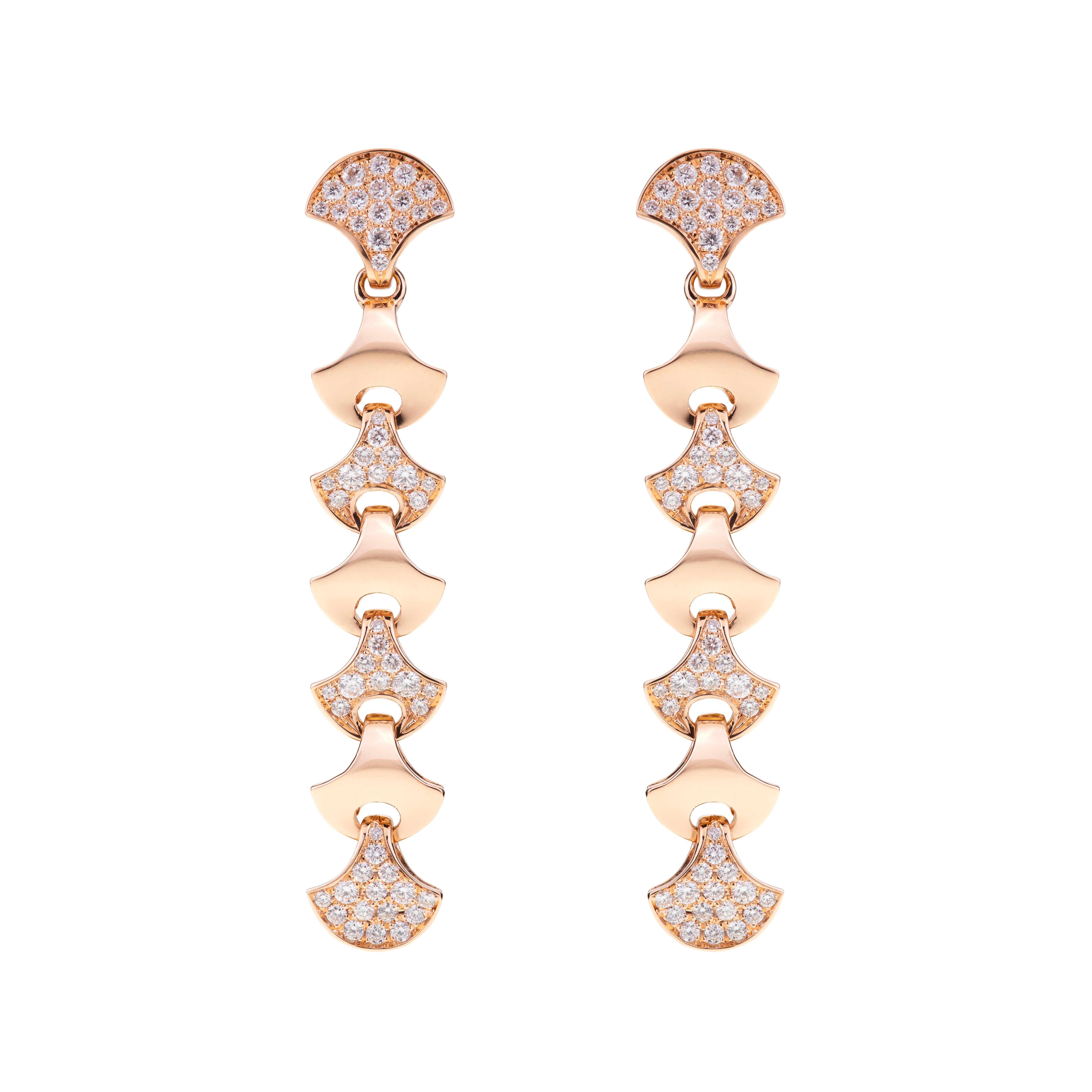 Brilliant Cut Wave Tennis Ring by Angeletti Rose Gold with Fan Shaped Gold and Diamonds For Sale