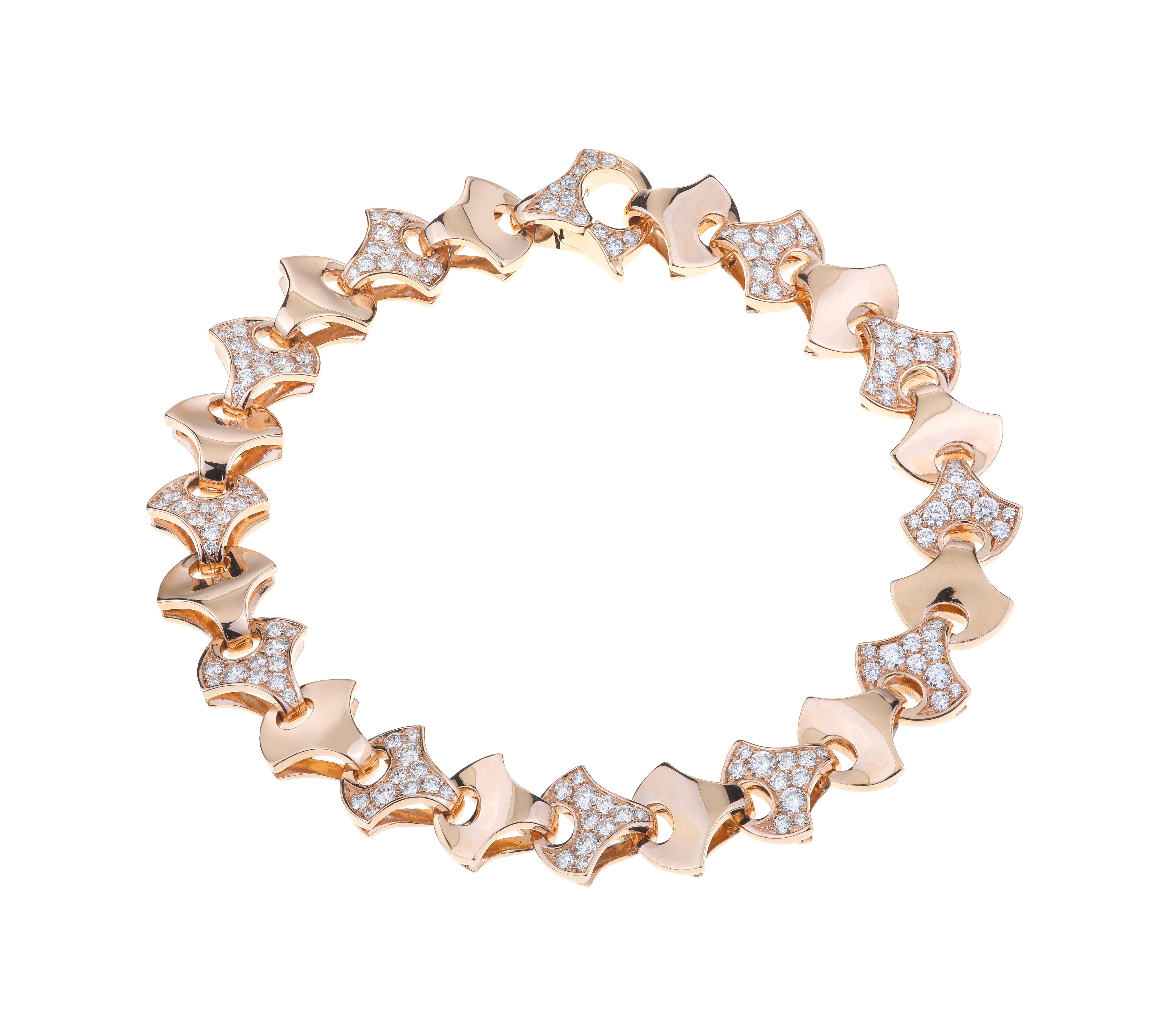 Wave Tennis Ring by Angeletti Rose Gold with Fan Shaped Gold and Diamonds In New Condition For Sale In Roma, IT