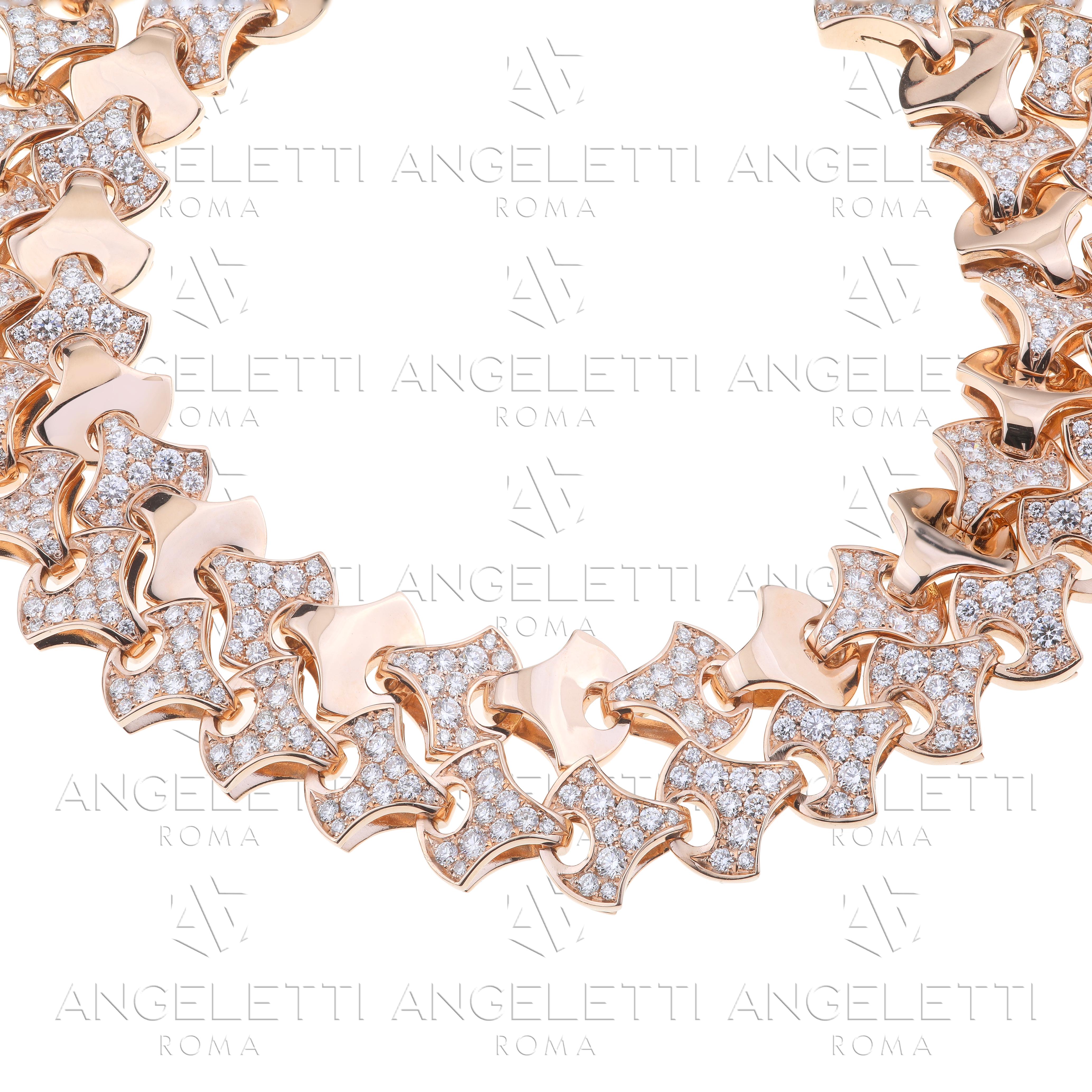 Wave Tennis Ring by Angeletti Rose Gold with Fan Shaped Gold and Diamonds For Sale 3