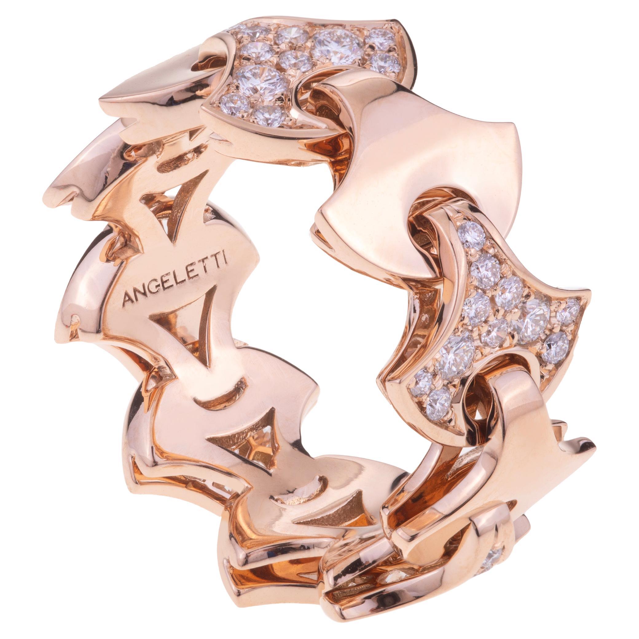 Wave Tennis Ring by Angeletti Rose Gold with Fan Shaped Gold and Diamonds For Sale