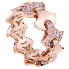 Anello Wave Tennis di Angeletti in oro rosa con diamanti e oro a forma di ventaglio