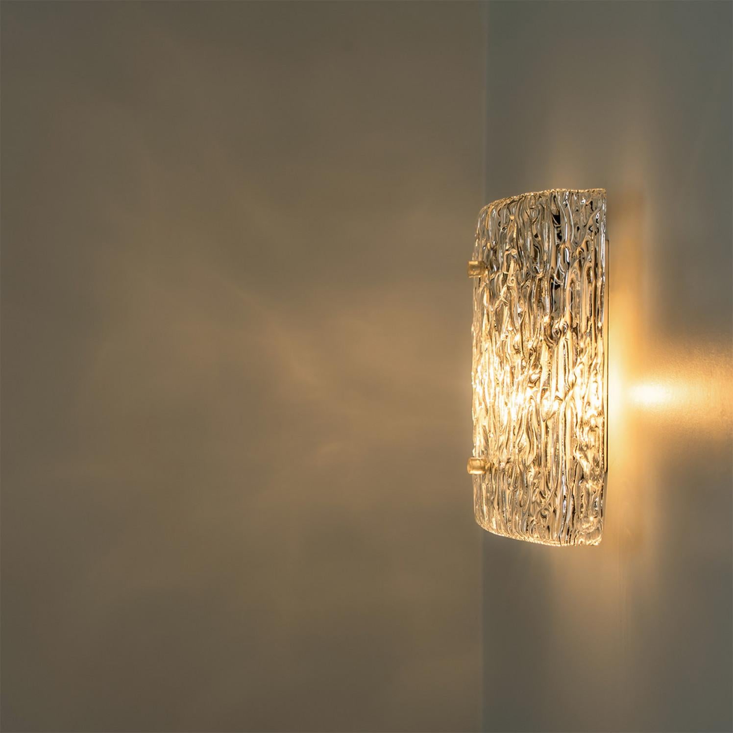Wave Textured Glass Silver Wall Light Kalmar, 1970s For Sale 2