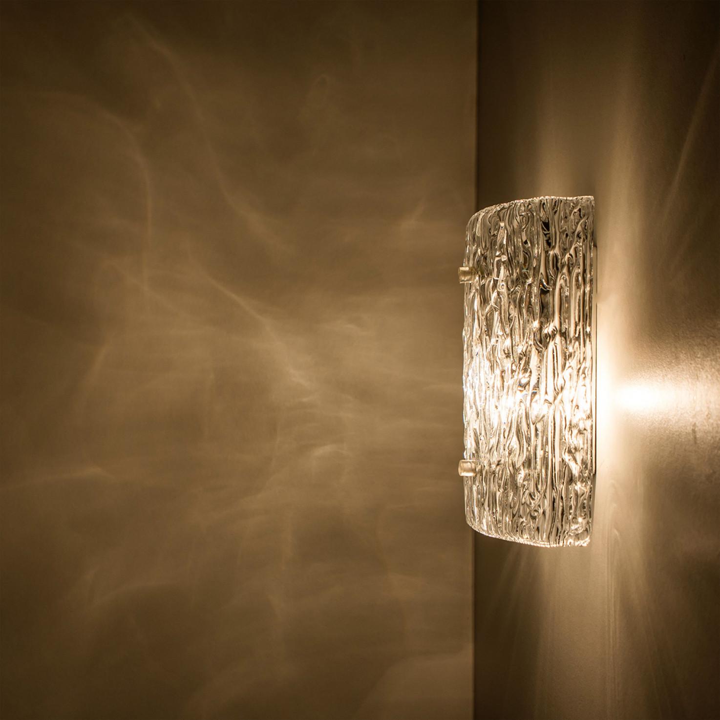 Wave Textured Glass Silver Wall Light Kalmar, 1970s For Sale 3