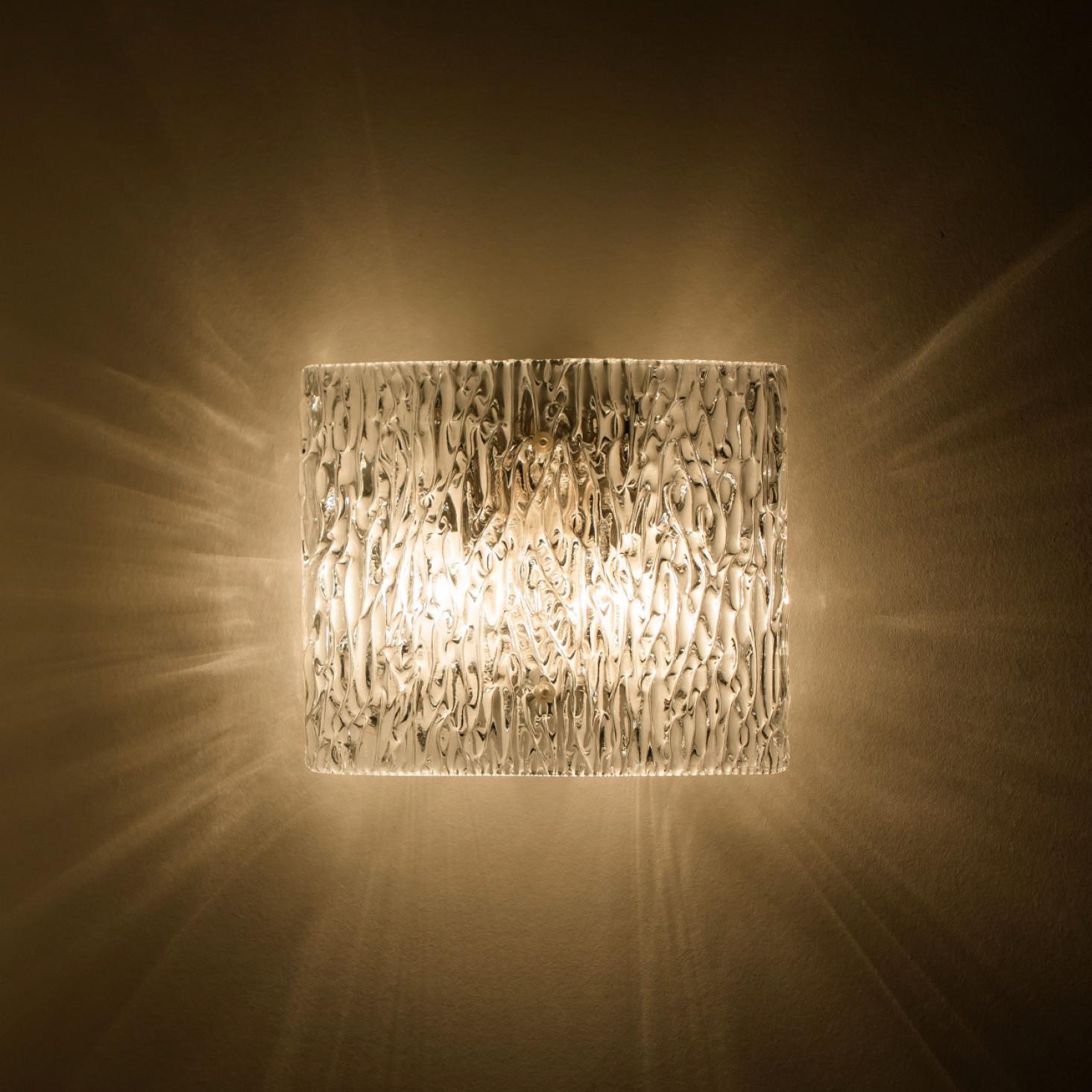 Wave Textured Glass Silver Wall Light Kalmar, 1970s For Sale 4
