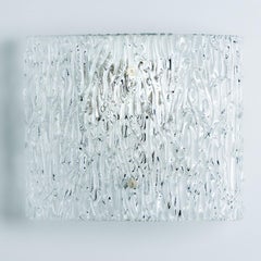 Lampada da parete in vetro testurizzato Wave Silver Kalmar, anni '70