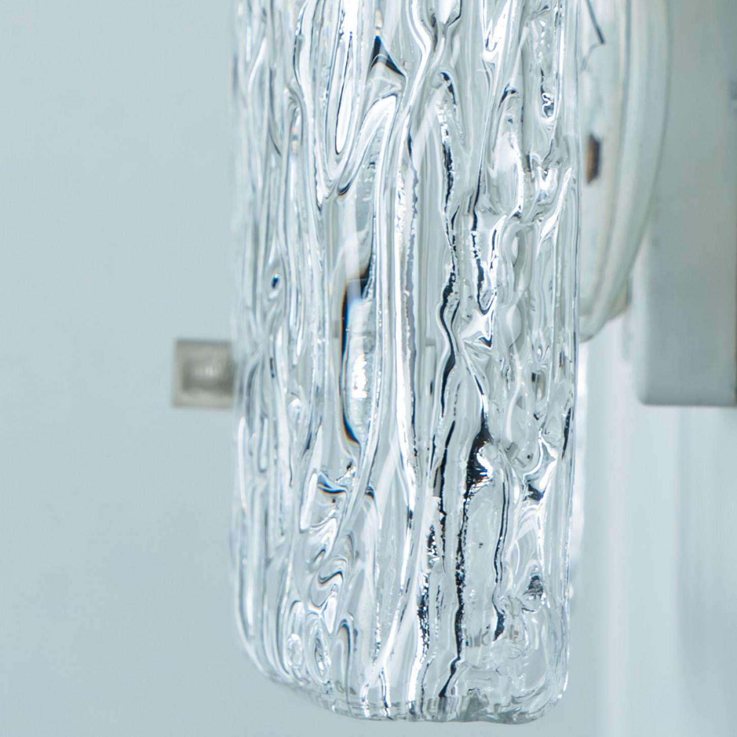 German Wave Textured Glass Silver Wall Light Kalmar, 1970s For Sale