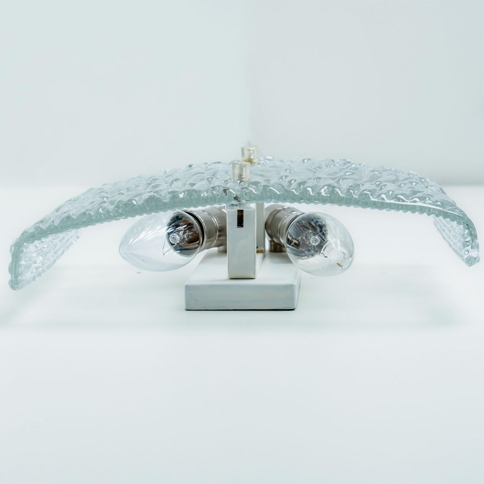 20th Century Wave Textured Glass Silver Wall Light Kalmar, 1970s For Sale