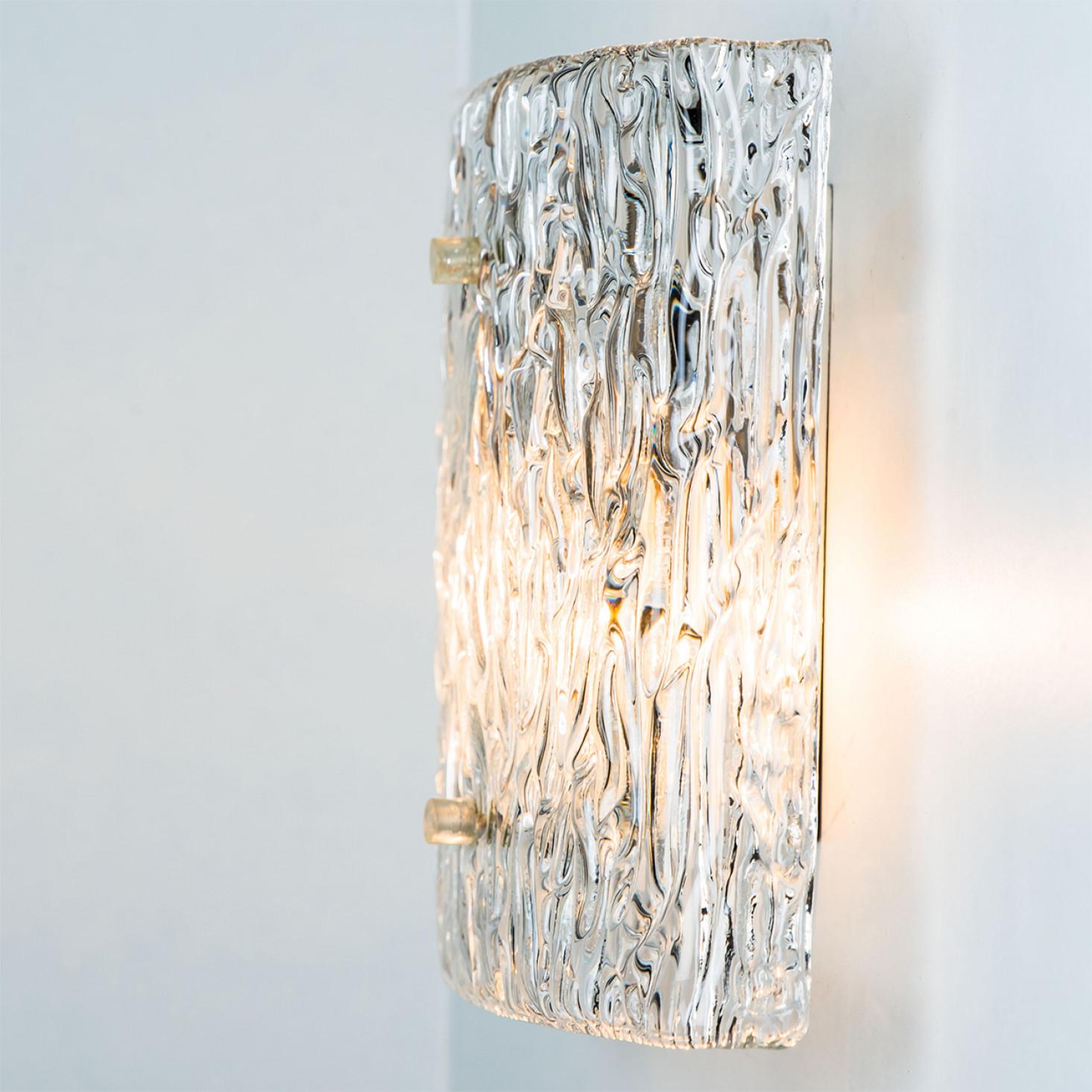 Silver Plate Wave Textured Glass Silver Wall Light Kalmar, 1970s For Sale