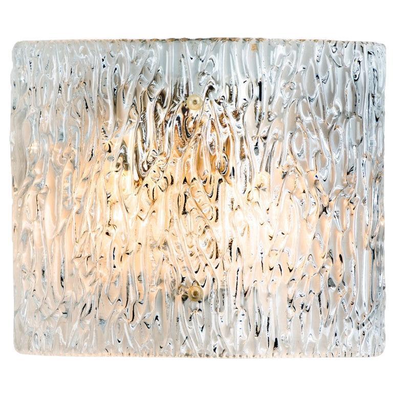 Wave Textured Glass Silver Wall Light Kalmar, 1970s For Sale