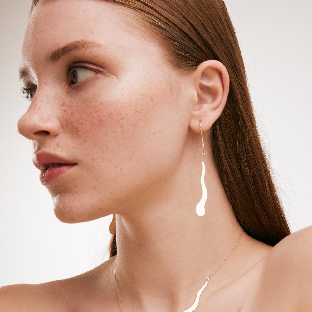 Wave Threader Earrings in 14K Solid Yellow Gold For Sale at 1stDibs