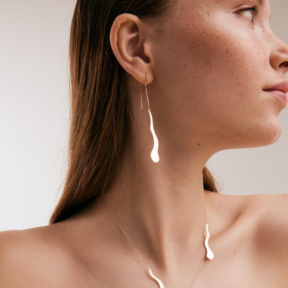 Wave Threader Earrings in 14K Solid Yellow Gold For Sale at 1stDibs