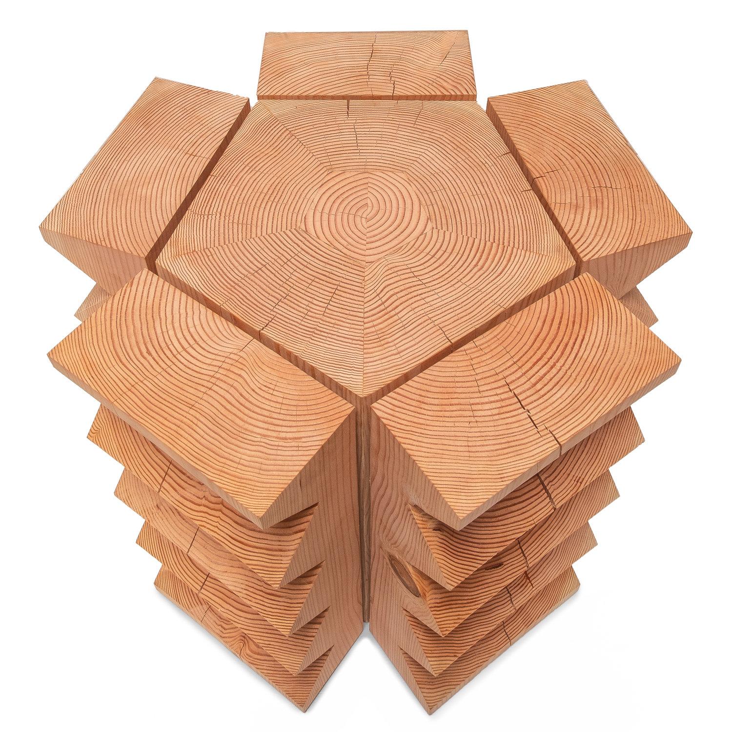 Brutalist Waveform Sun Stump Wood Carved Table by Bradley Duncan Studio For Sale