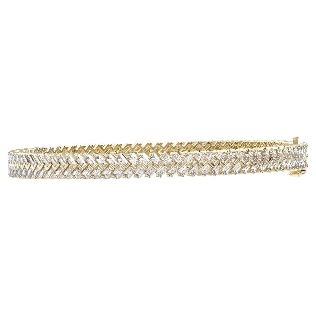 Bracelet tennis à chevrons ondulés en or jaune 14 carats 3,23 carats en vente