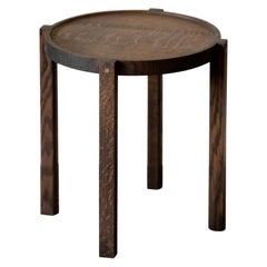 Small Contemporary Ebonized Oak Wood Side Table with Bronze Details