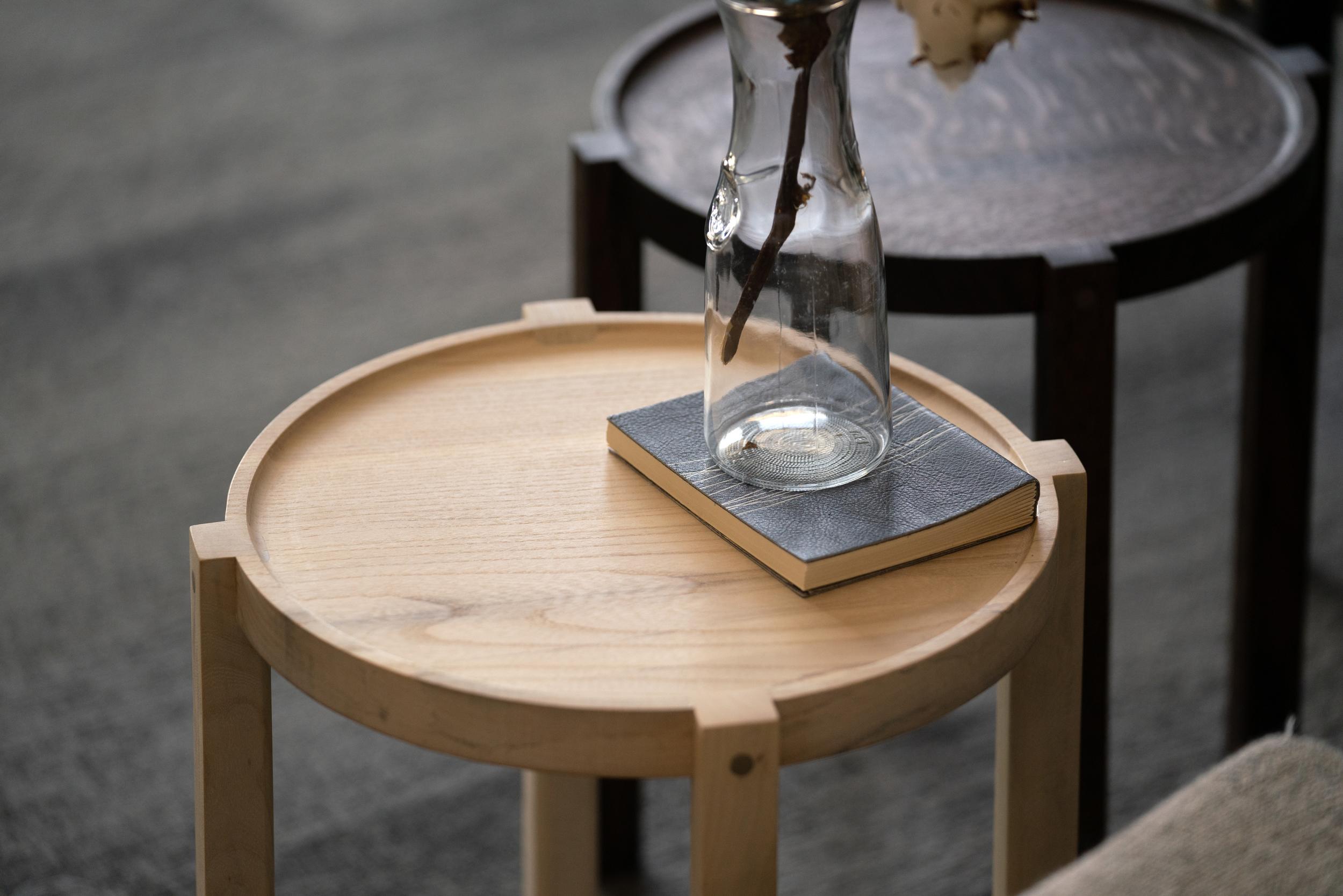 American Craftsman Small Contemporary Ebonized Oak Wood Side Table with Bronze Details