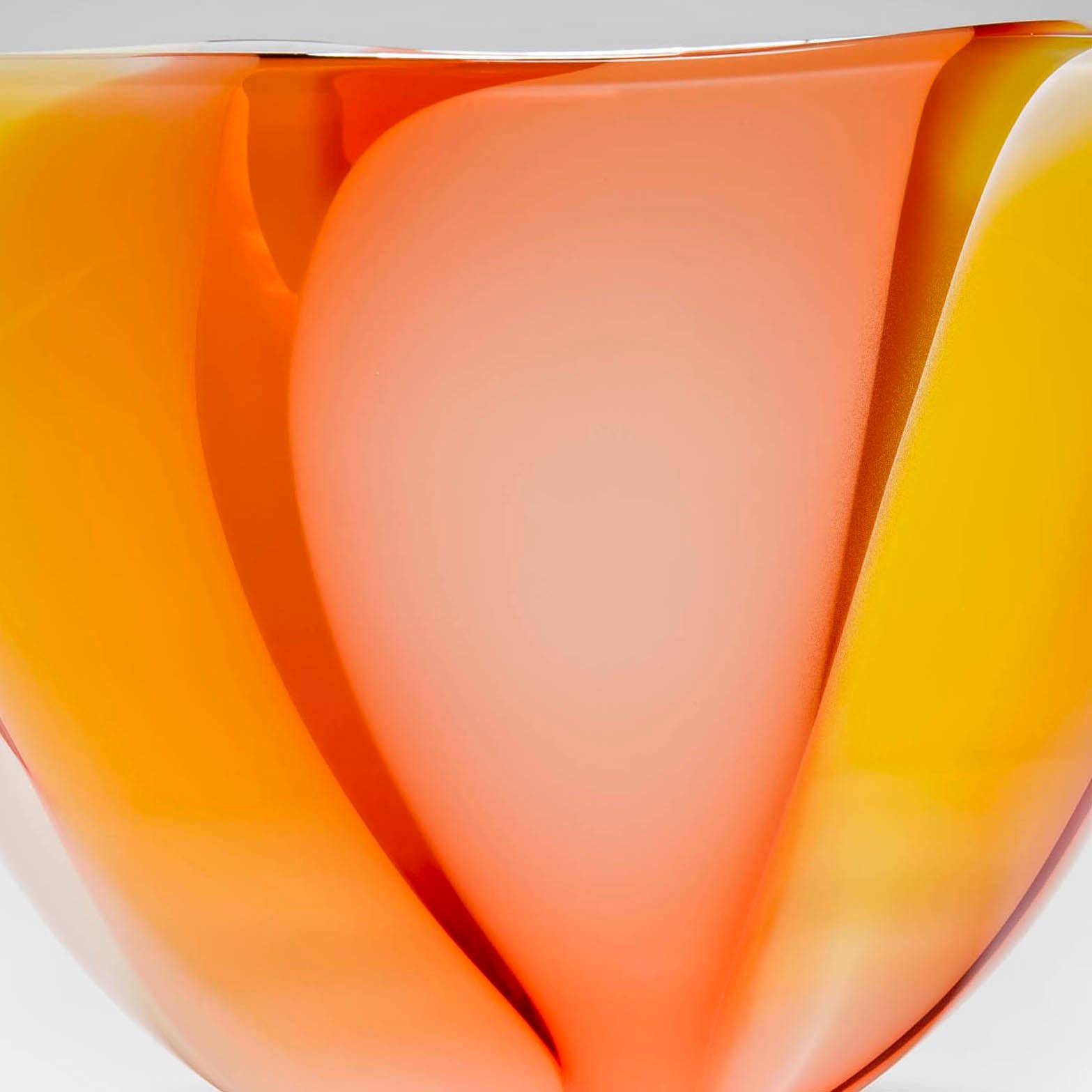  Waves No 245, a unique glass bowl  in Yellow, Pink and Orange by Neil Wilkin  In New Condition For Sale In London, GB
