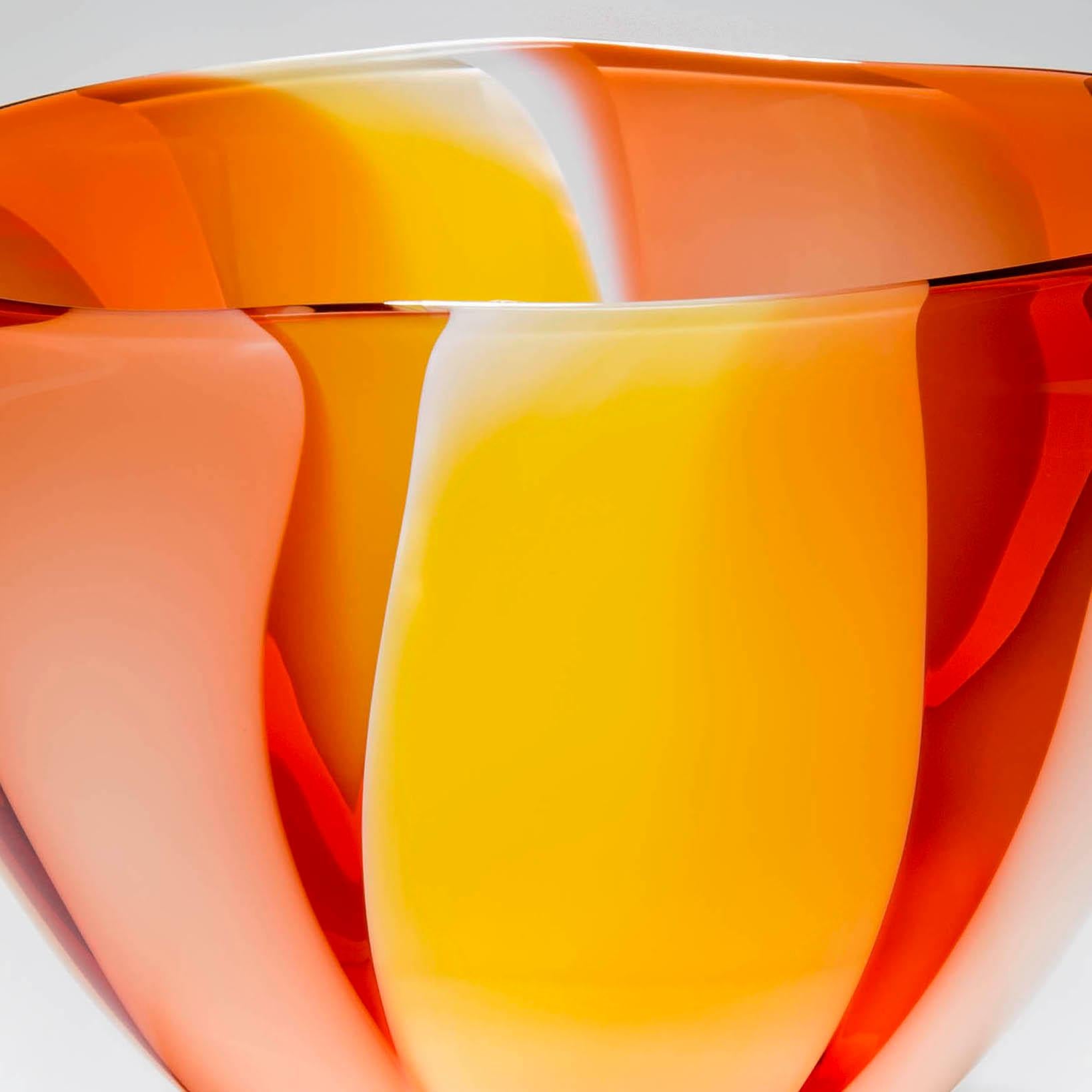 Contemporary  Waves No 245, a unique glass bowl  in Yellow, Pink and Orange by Neil Wilkin  For Sale