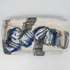 Waves Ceramic Plate, Signed by Jeppe Hagedorn, Denmark 1960s