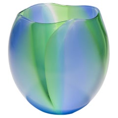 Waves in Blue & Green, Unique Handblown Glass Bowl by Neil Wilkin