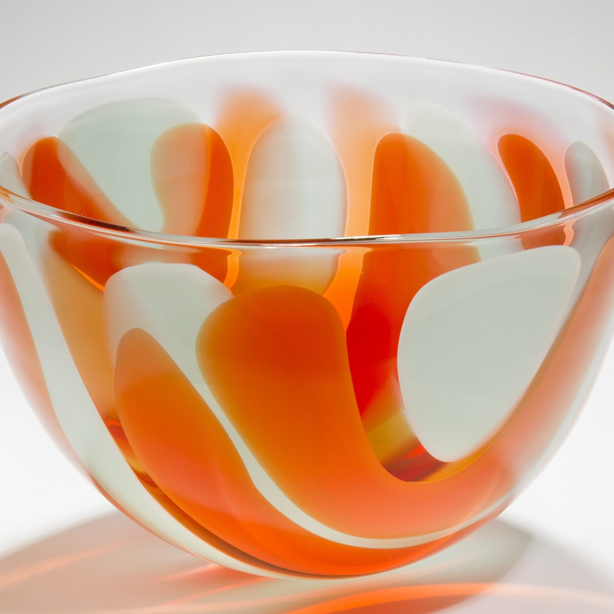 Organic Modern Waves No 370, a Unique orange & celadon Handblown Glass Bowl by Neil Wilkin For Sale