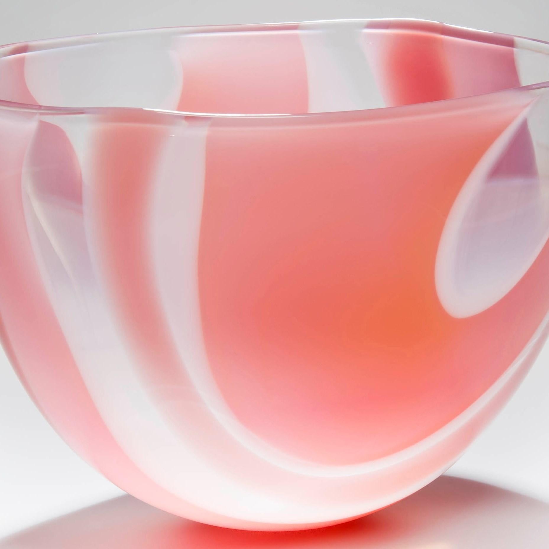 Organic Modern Waves in Pink, a unique handblown glass bowl by Neil Wilkin