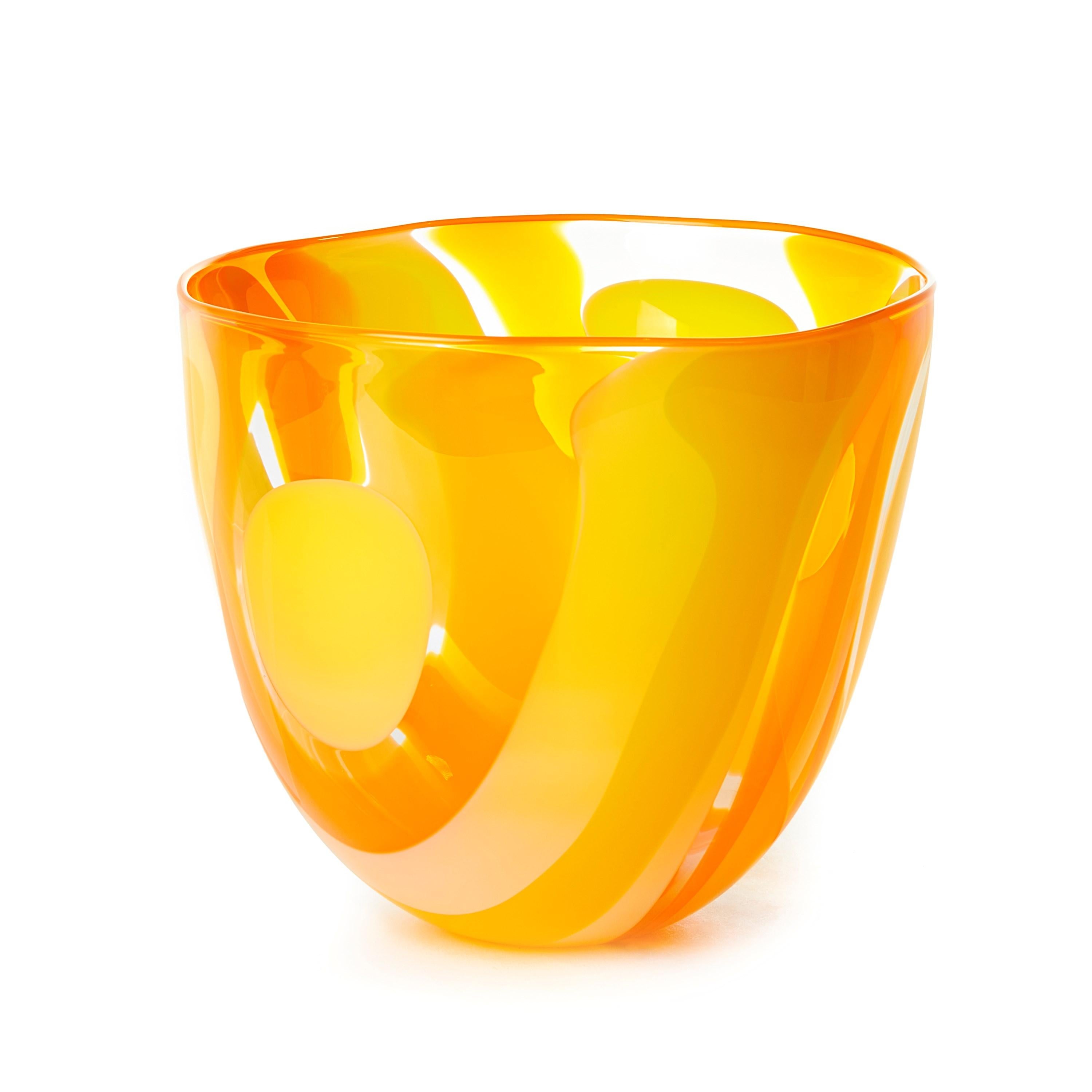 Organic Modern Waves in Yellow and Orange, a Unique Glass Bowl / Centrepiece by Neil Wilkin 