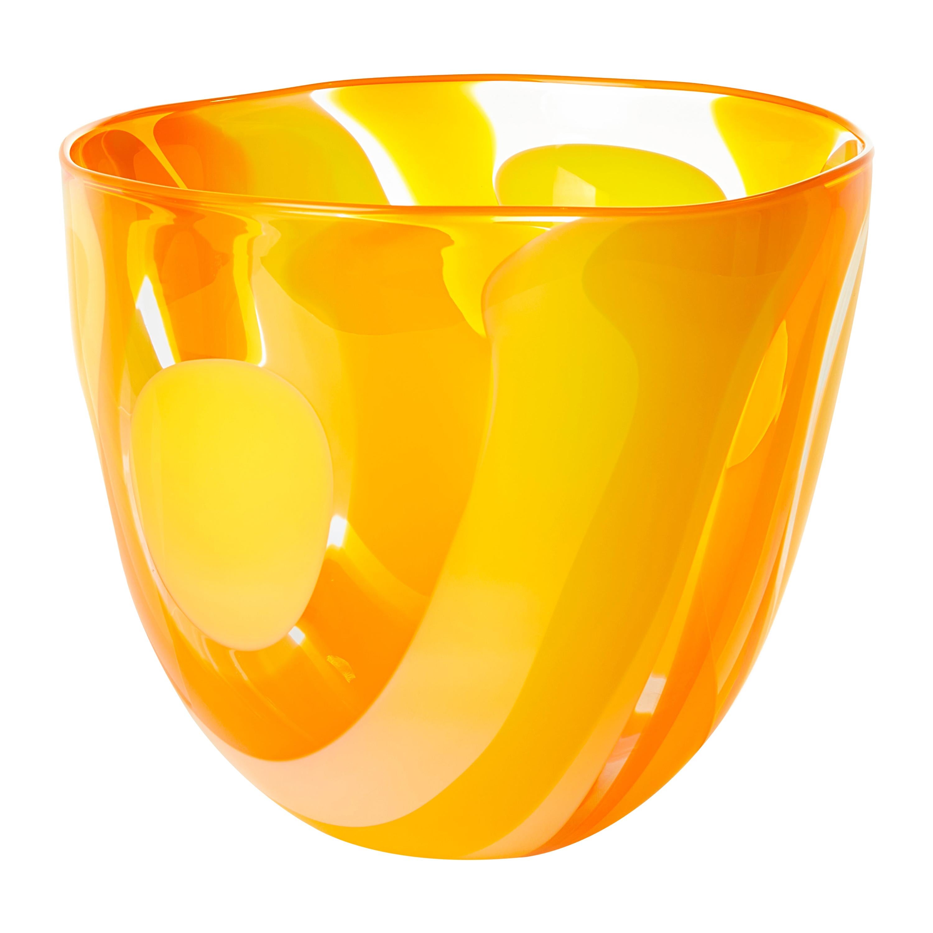 Waves in Yellow and Orange, a Unique Glass Bowl / Centrepiece by Neil Wilkin 
