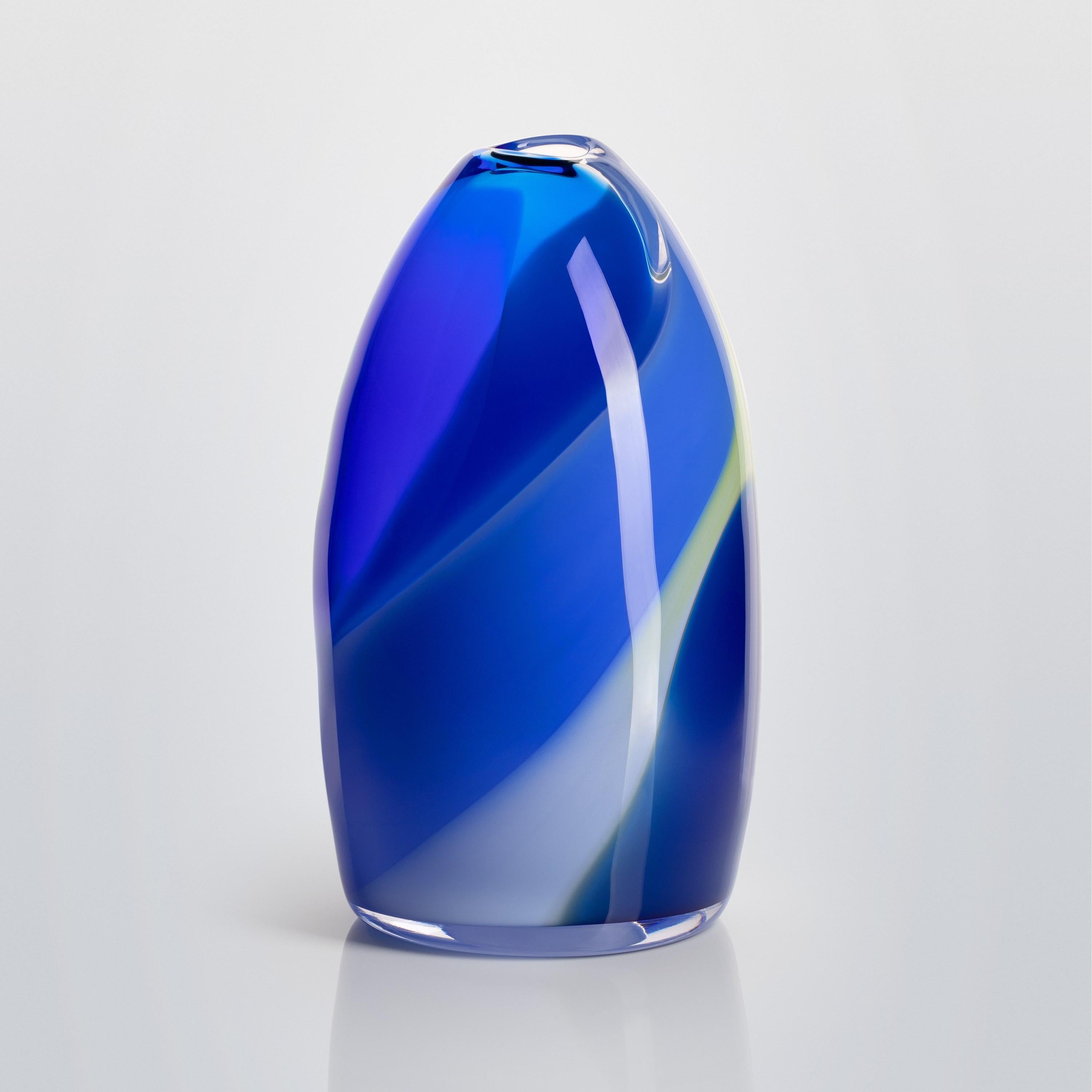 British Waves No 435, an abstract blue and yellow/green glass vase by Neil Wilkin For Sale