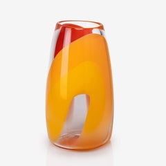 Waves No 464, Clear, orange & yellow hand blown glass vase by Neil Wilkin