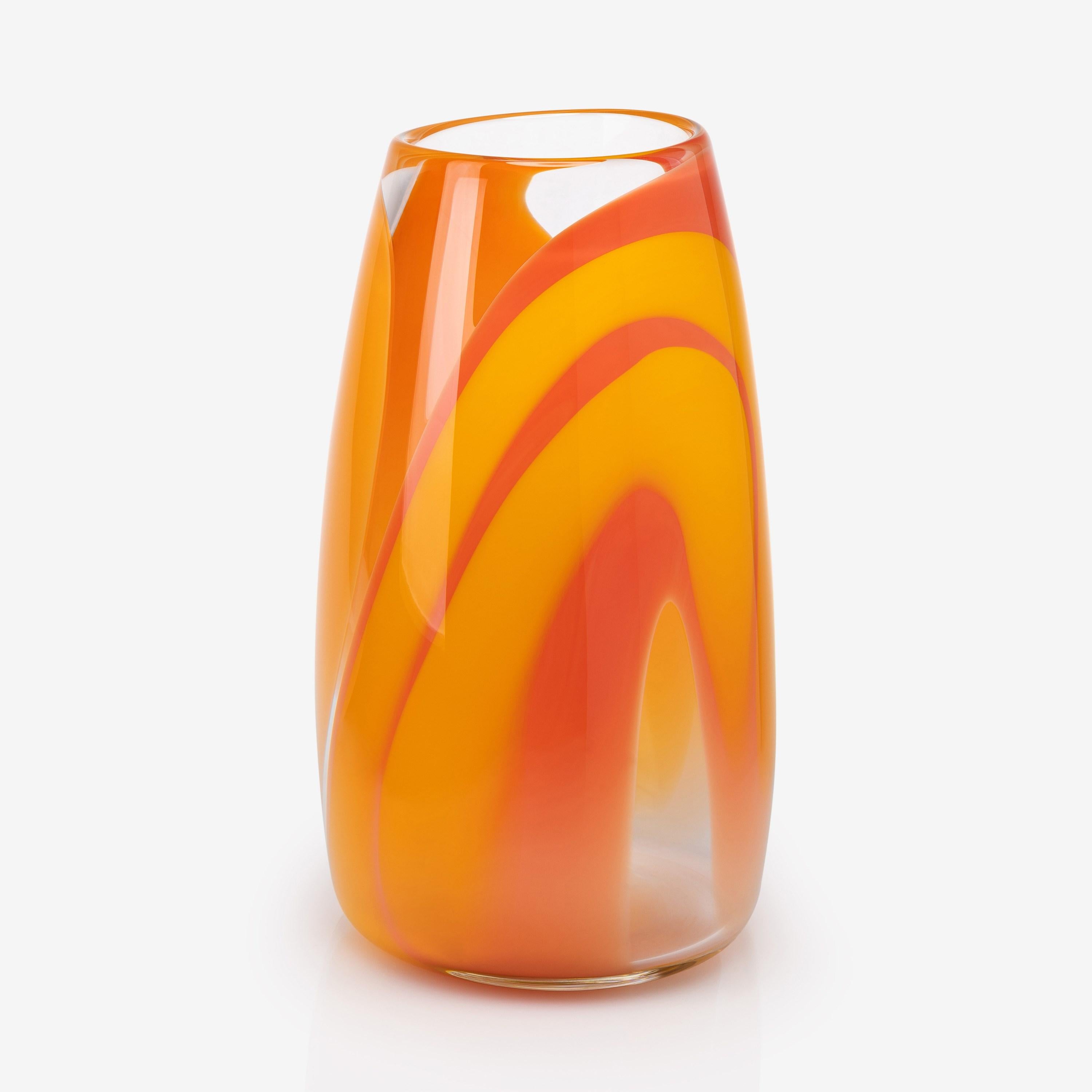 Organic Modern Waves No 464, Clear, orange & yellow hand blown glass vase by Neil Wilkin For Sale