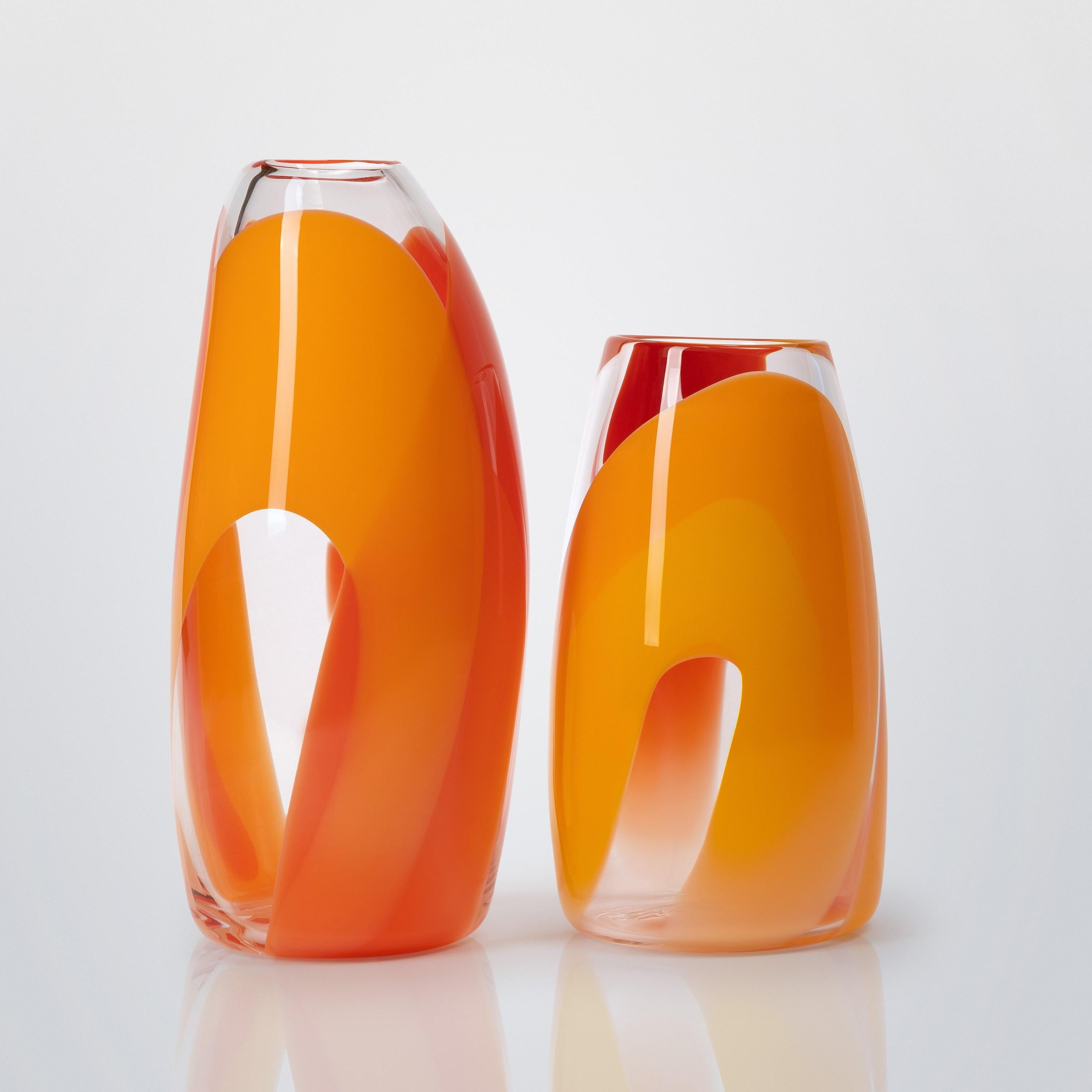 British Waves No 464, Clear, orange & yellow hand blown glass vase by Neil Wilkin For Sale