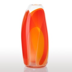 Waves No 466, clear, red & rich yellow abstract fluid glass vase by Neil Wilkin