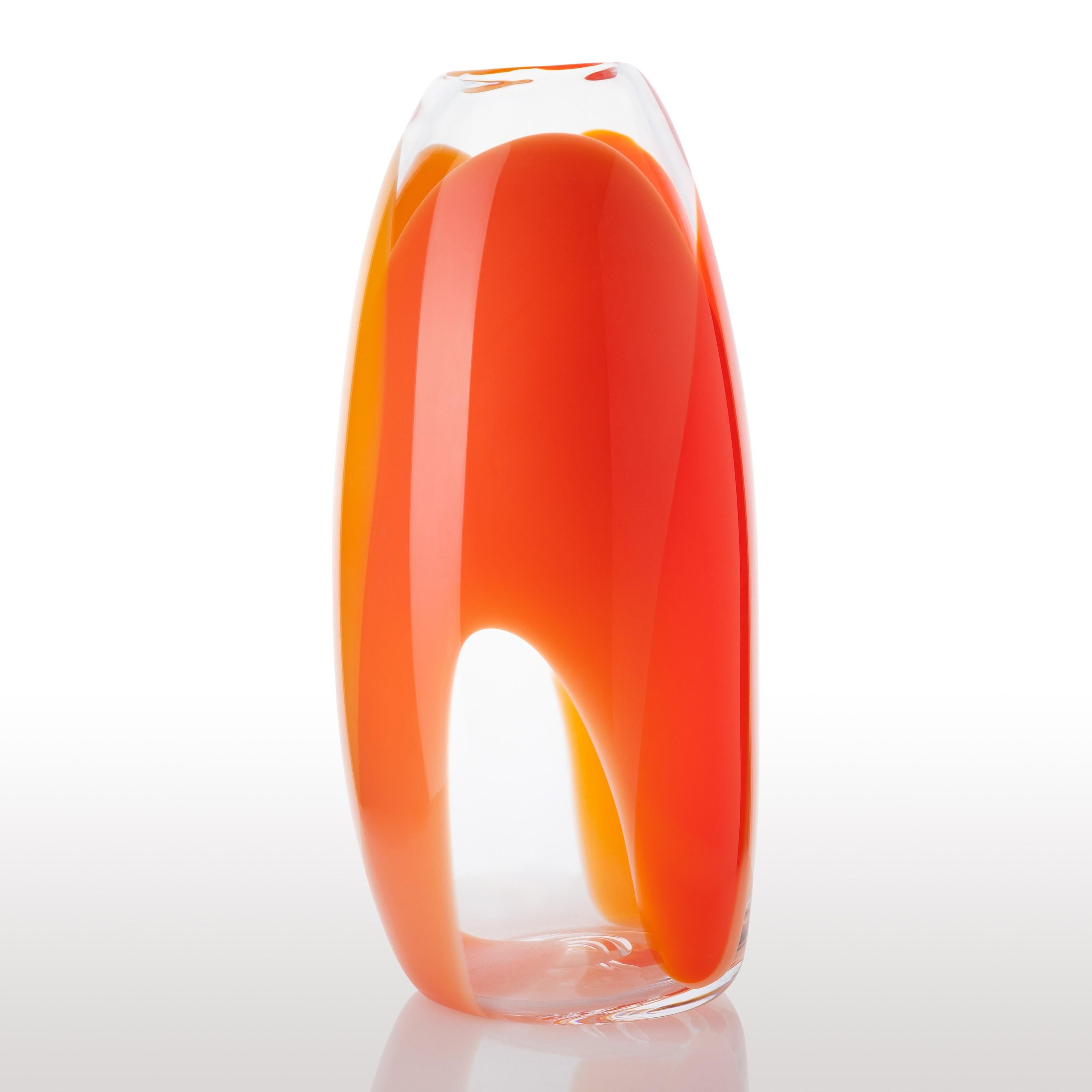 Organic Modern Waves No 466, clear, red & rich yellow abstract fluid glass vase by Neil Wilkin For Sale