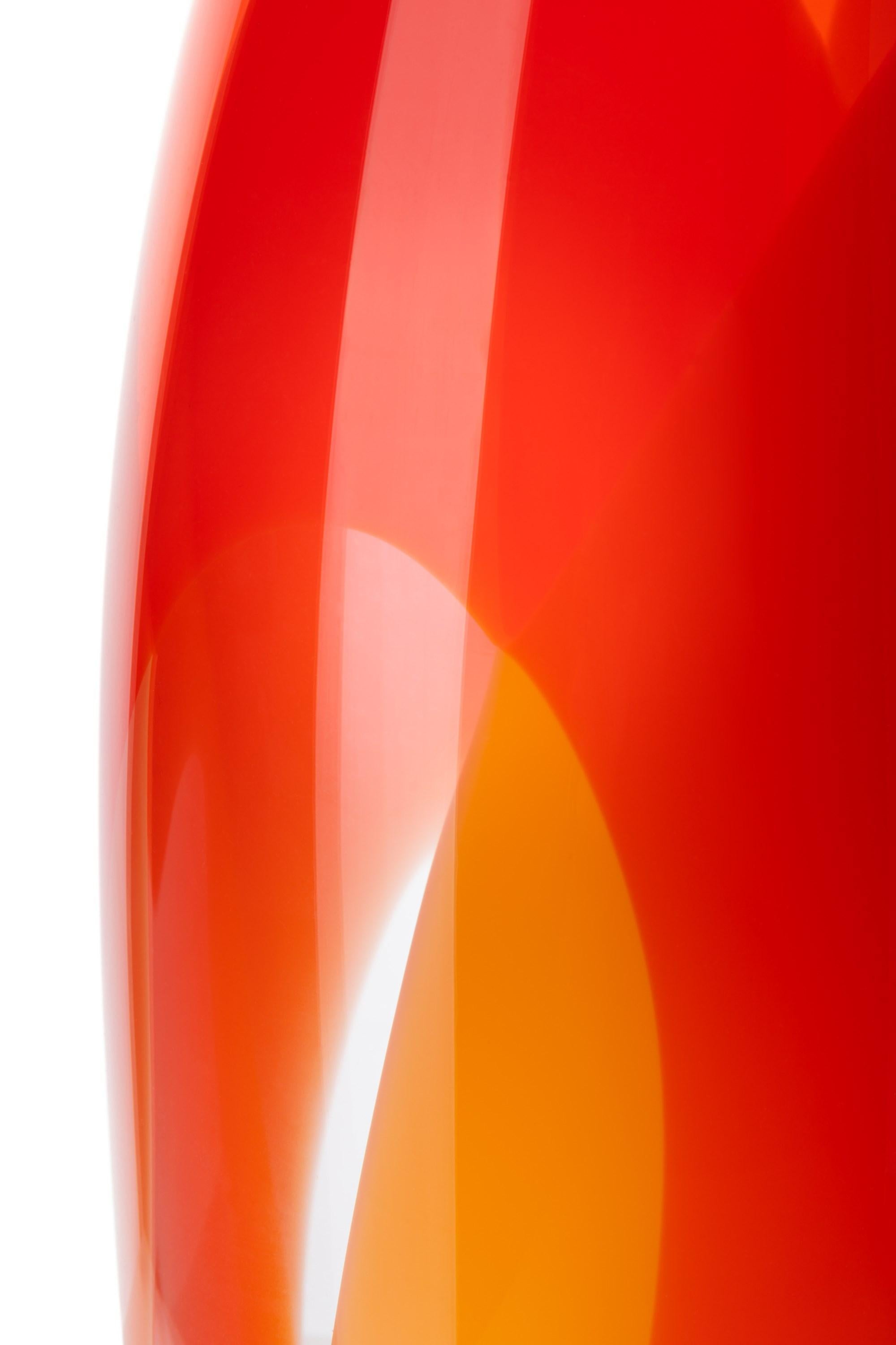Waves No 466, clear, red & rich yellow abstract fluid glass vase by Neil Wilkin In New Condition For Sale In London, GB